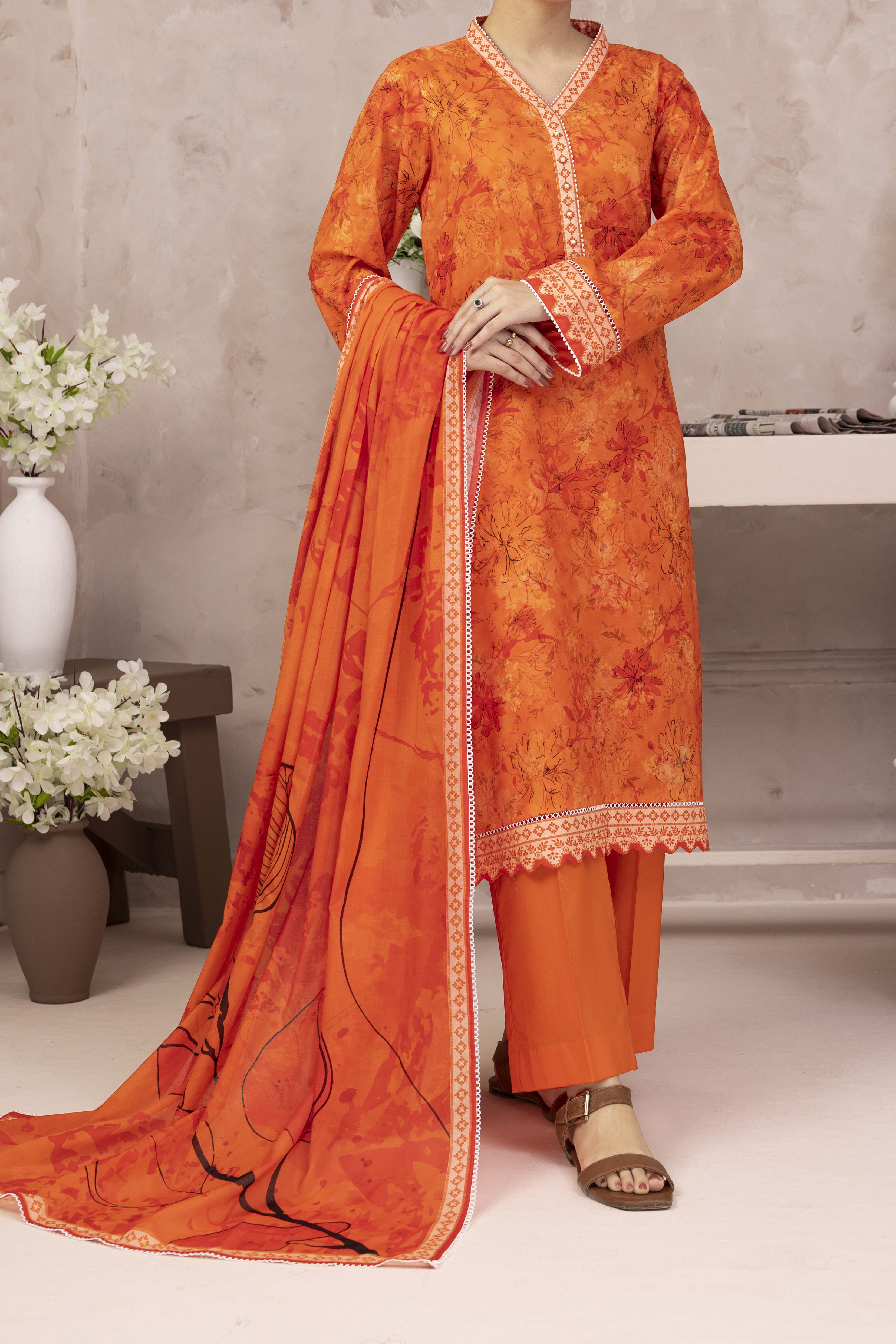 NUSL3202 Printed Cambric Suit - Unstitched 3Pc
