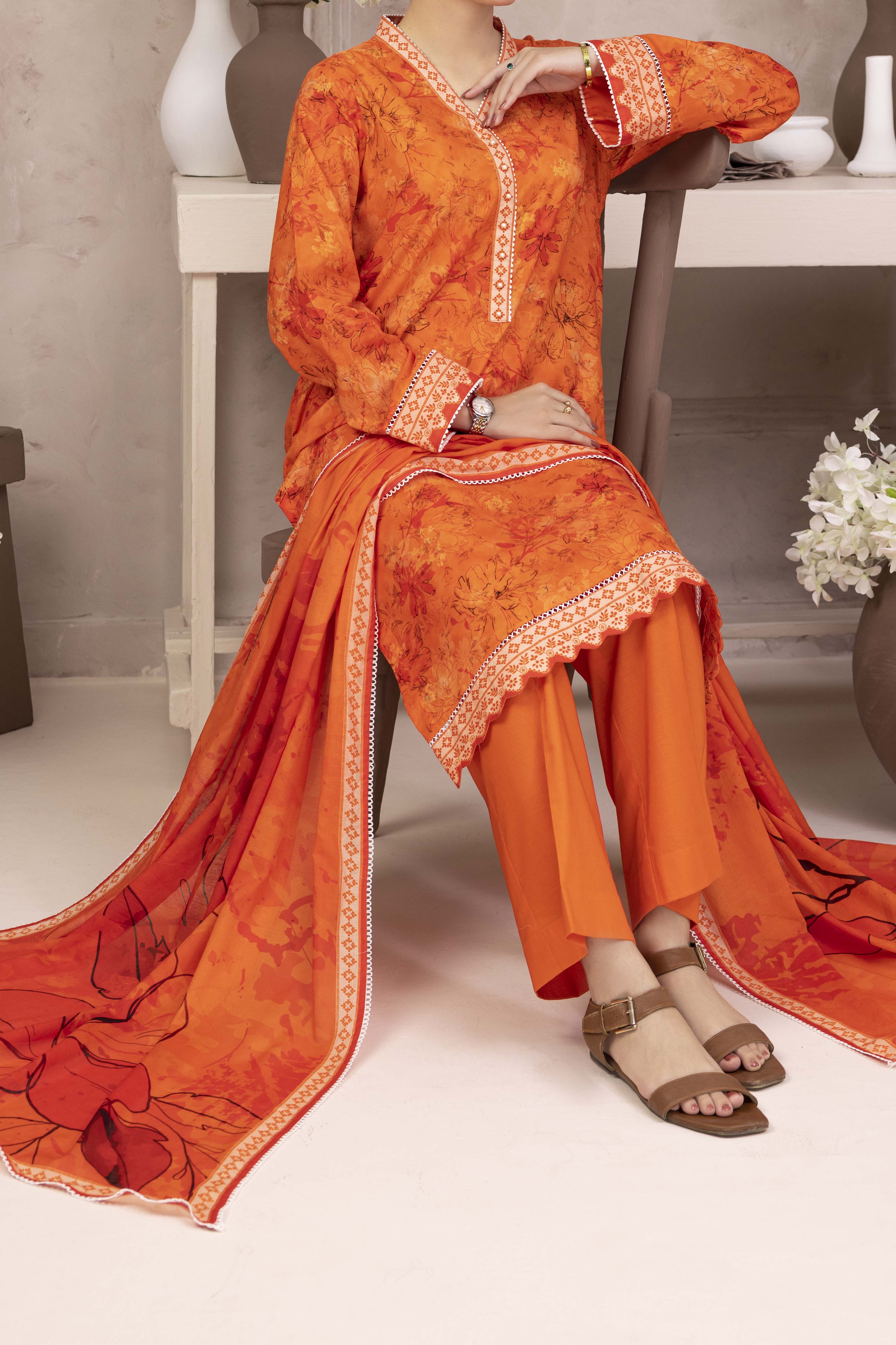 NUSL3202 Printed Cambric Suit - Unstitched 3Pc