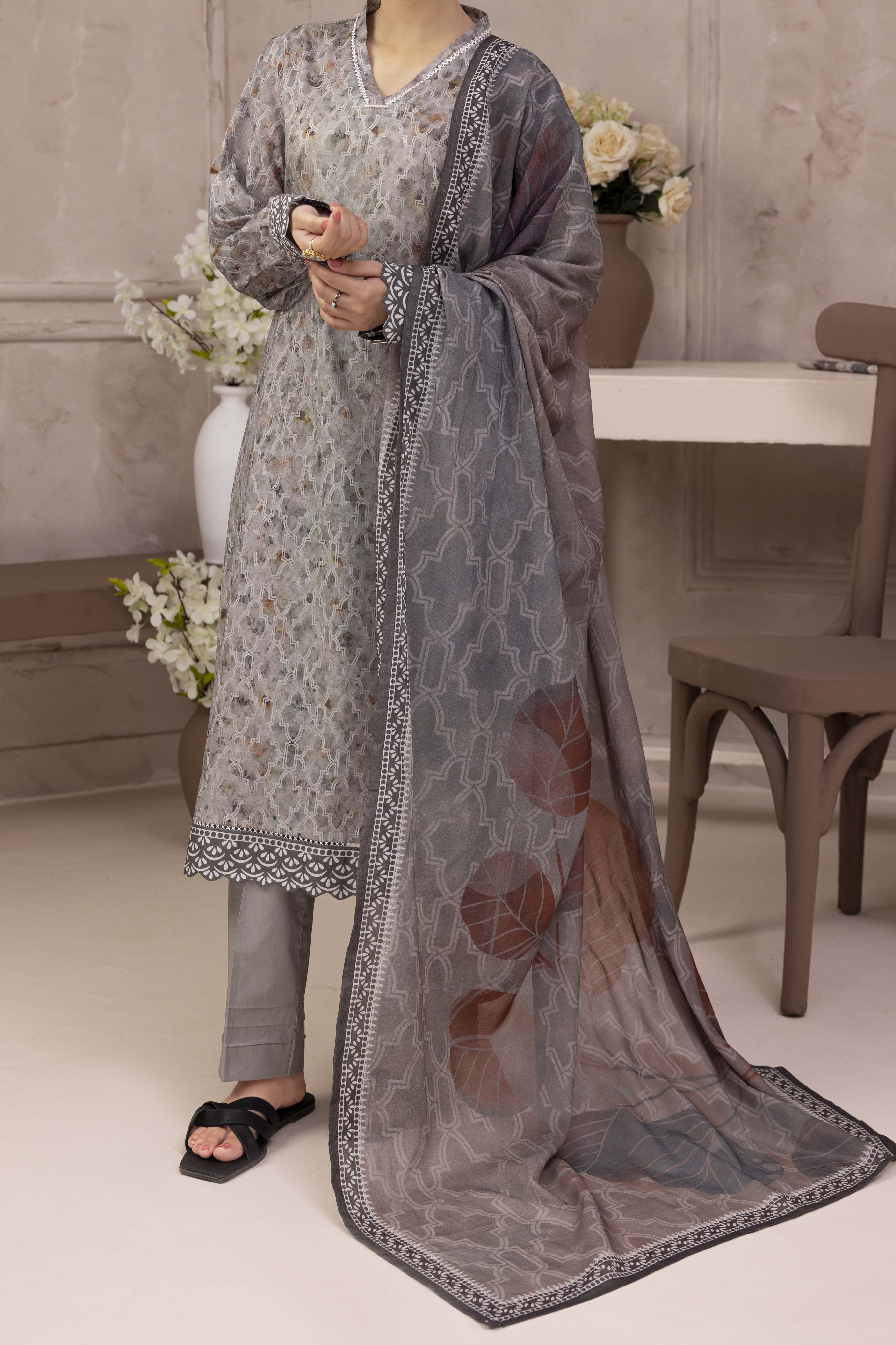 NUSL3204 Printed Lawn Suit - Unstitched 3Pc