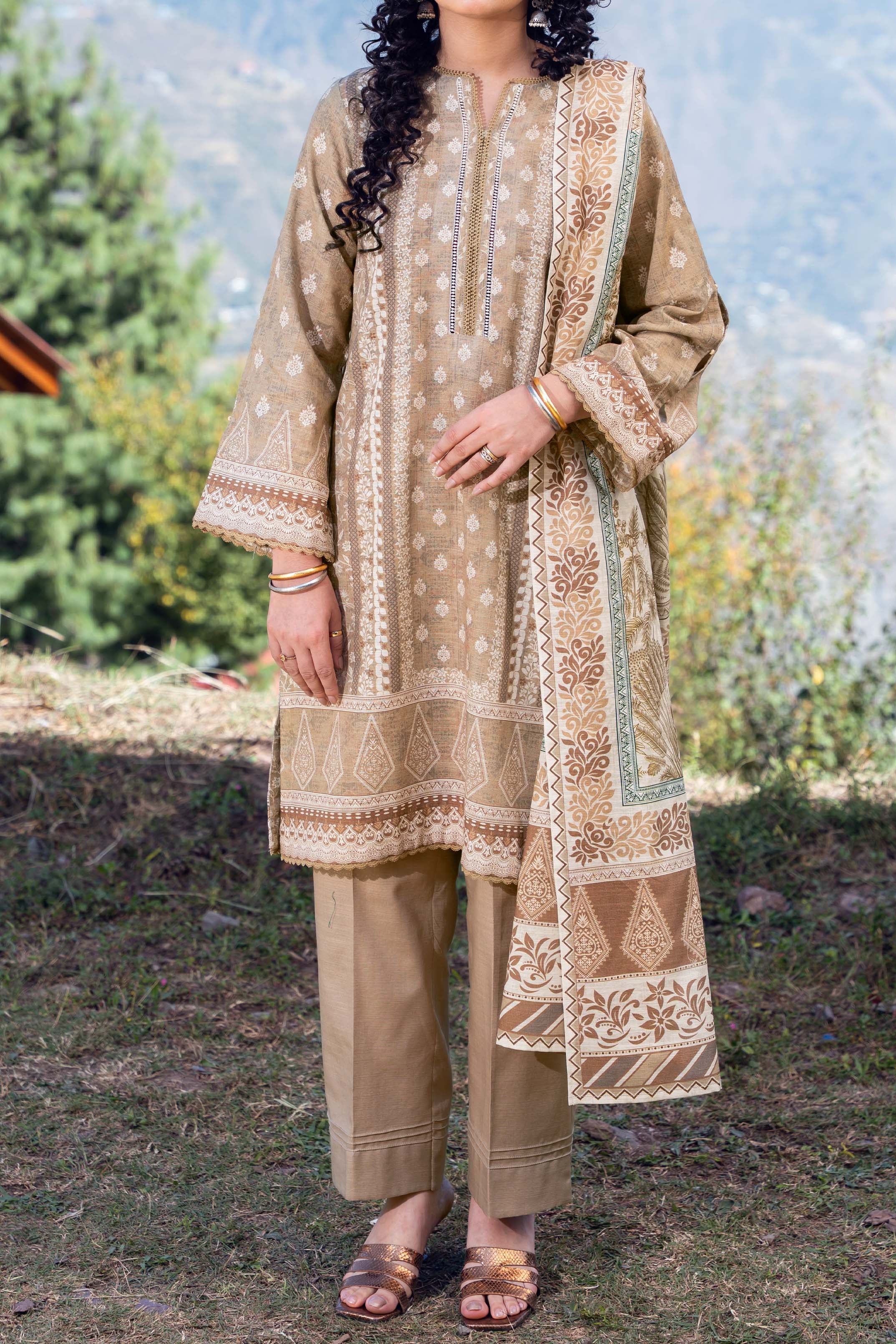FAWN - Printed Unstitched Khaddar Suit (3 Piece) 3127