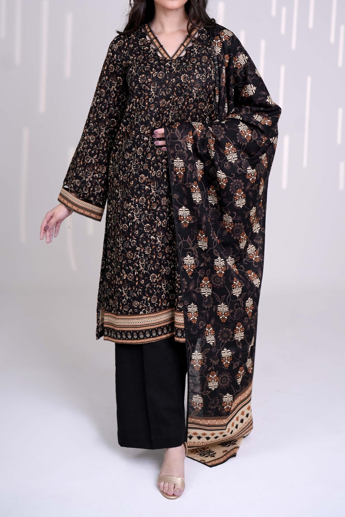 INKY - Printed Unstitched Khaddar Suit (3 Piece) 3163