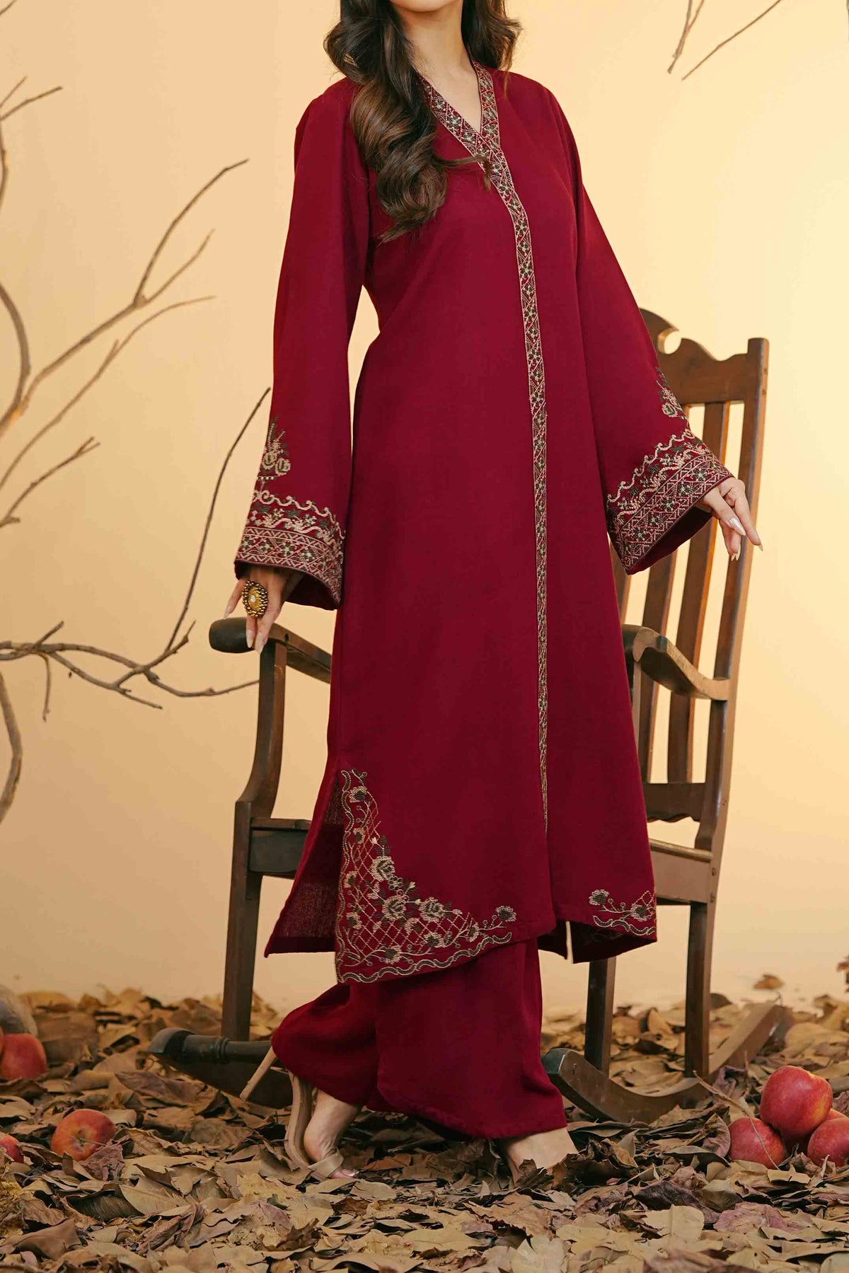 Embroidered Silk Karandi Suit - Stitched 2 PC - 2077