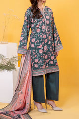 printed 3 piece lawn suit for women with lawn dupatta and cambric trouser
Printed lawn shirt fabric in grey color for ladies