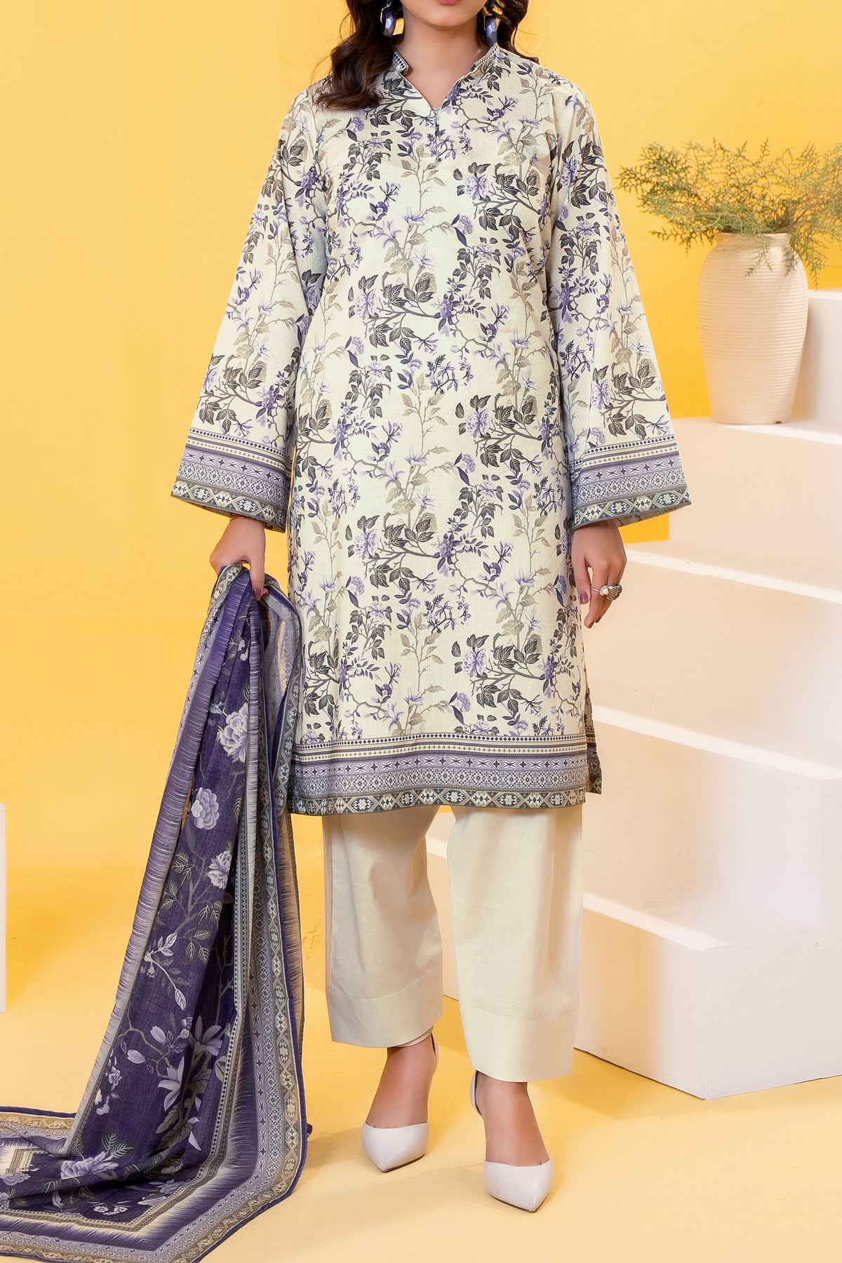 NUSLW3025 Printed Lawn Suit - Unstitched 3Pc