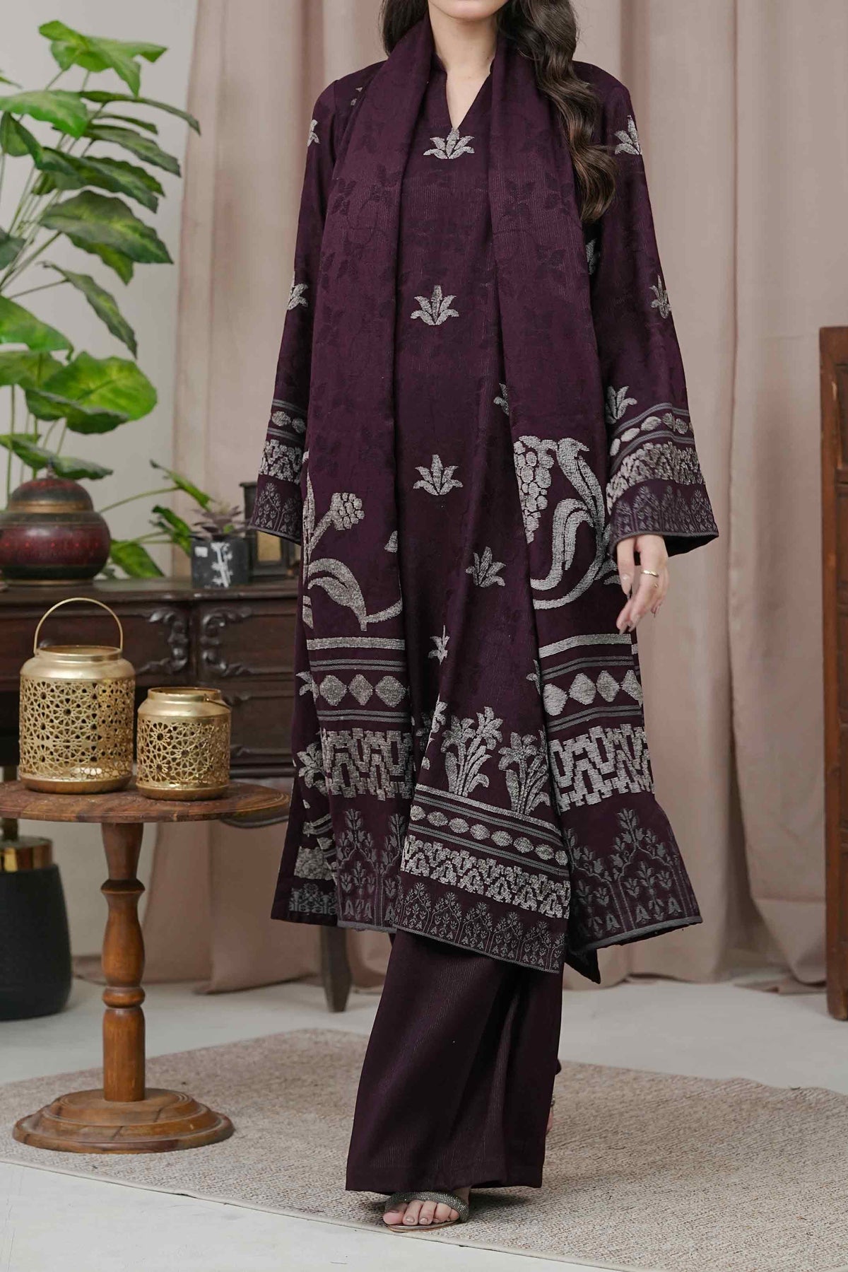 PLUM - Unstitched Velvet Jacquard Suit (3 Piece) 3199