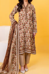 Light Brown printed 3 piece lawn suit for women with lawn dupatta and cambric trouser
Printed lawn shirt in black color for ladies