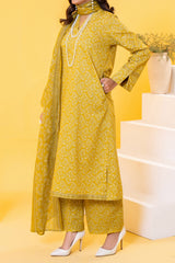 Yellow printed 3 piece lawn suit for women with lawn dupatta and cambric trouser
Printed lawn shirt fabric for ladies summer dress