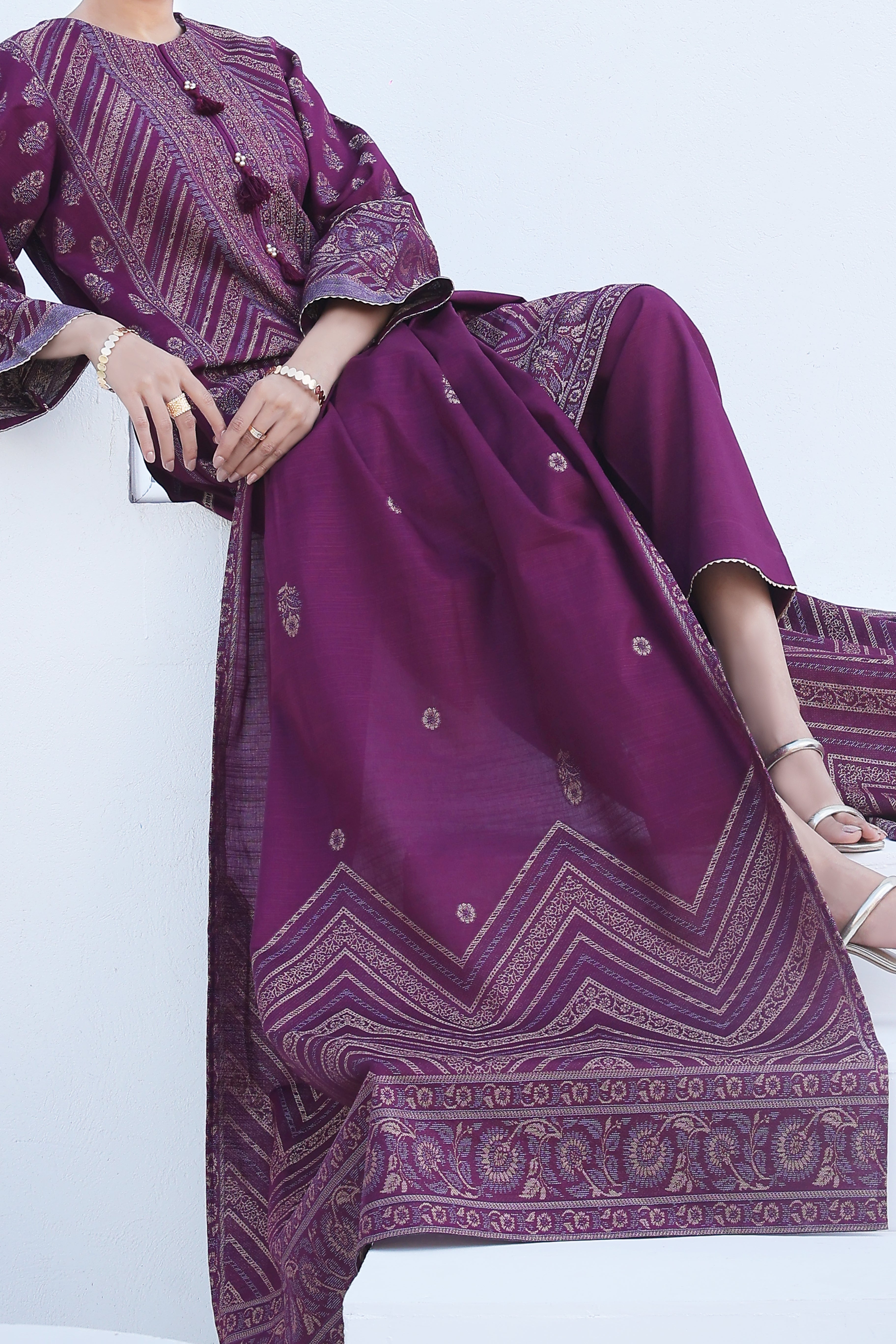 NUSJ3328 Jacquard Lawn Suit - Unstitched 3Pc