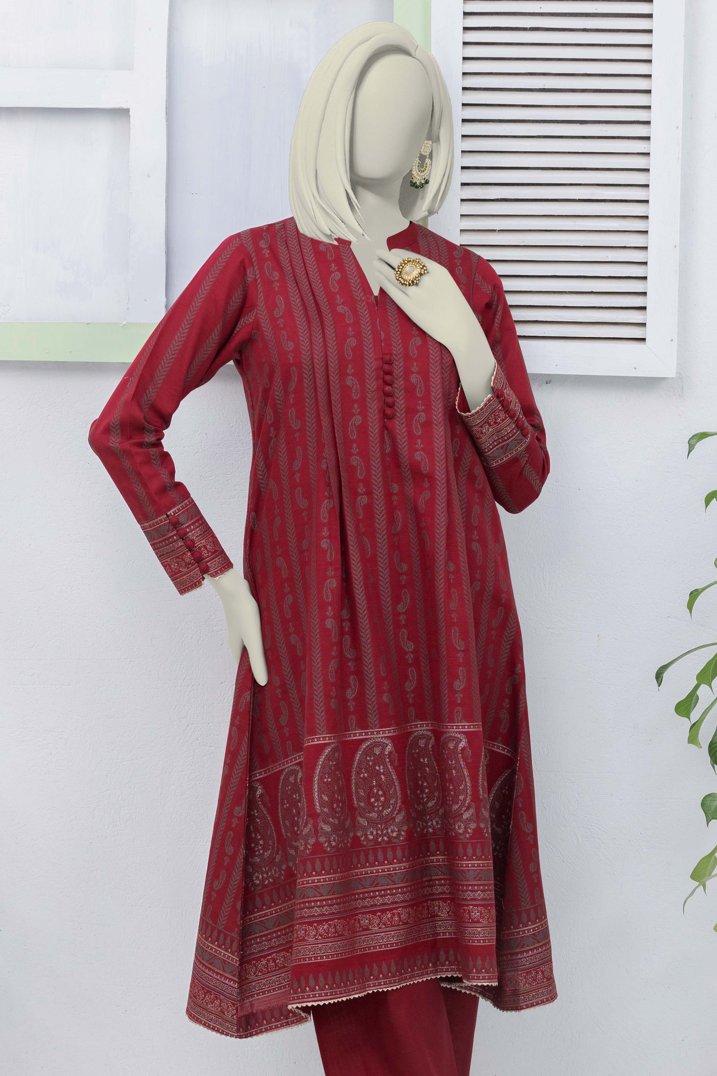 NPWJ3018 - Khaddar Jacquard Suit - Stitched 3 Pc