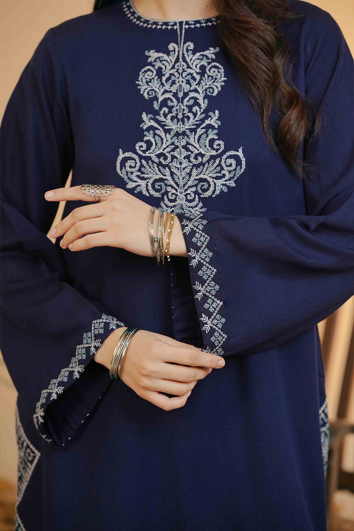 Embroidered Silk Karandi Suit - Stitched 2 PC - 2074