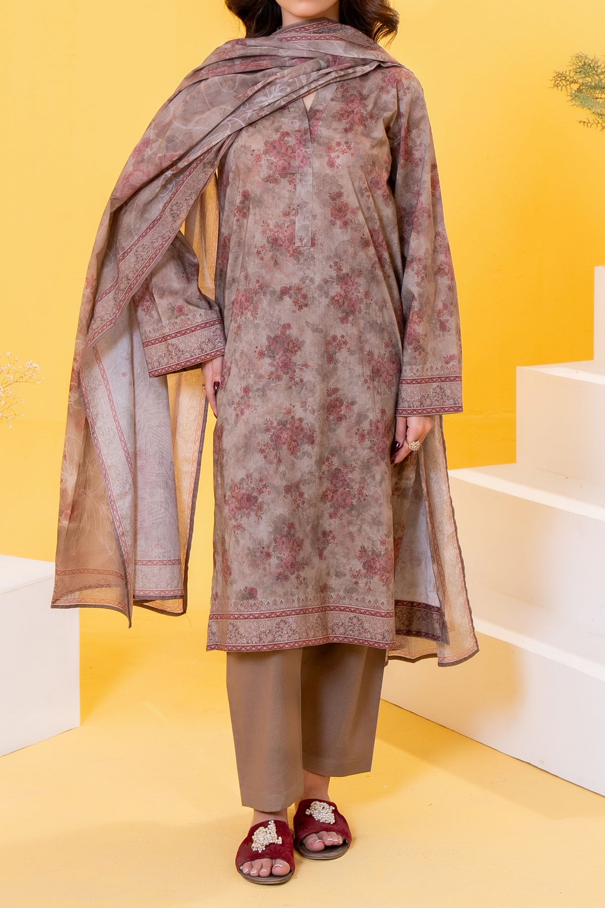 Unstitched 3Pc Printed Lawn Suit - NUSLW3068