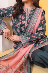 printed 3 piece lawn suit for women with lawn dupatta and cambric trouser
Printed lawn shirt fabric in grey color for ladies