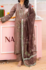 NUSLD3097 Dobby Embroidered Lawn Suit - Unstitched 3Pc
