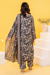 Black printed 3 piece lawn suit for women with lawn dupatta and cambric trouser
Printed lawn shirt in black color for ladies