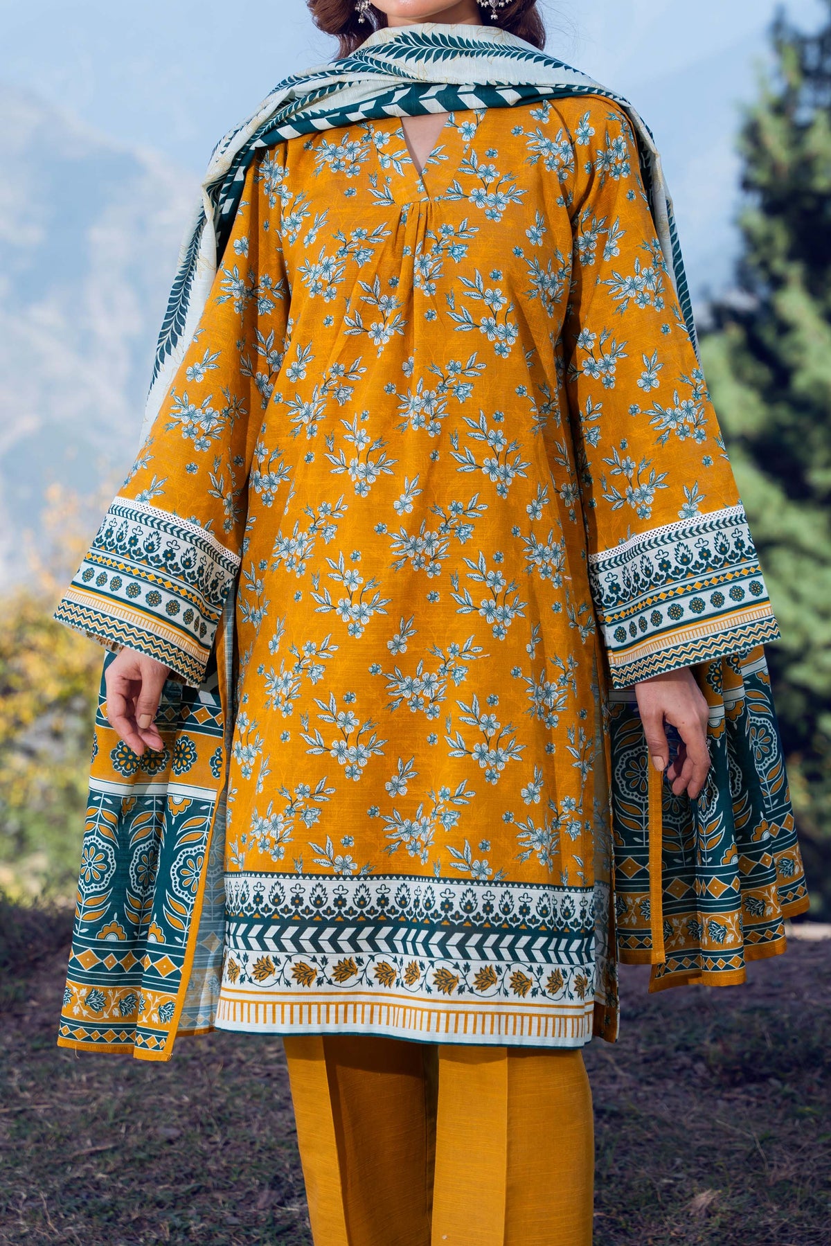 SULPHUR - Printed Unstitched Khaddar Suit (3 Piece) 3176