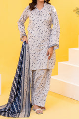 Grey printed 3 piece lawn suit for women with lawn dupatta and cambric trouser
Printed lawn shirt in Grey color for ladies