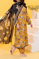 Mustard Printed Lawn Suit 3Pc with Printed Dupatta and Dyed Cambric Trouser