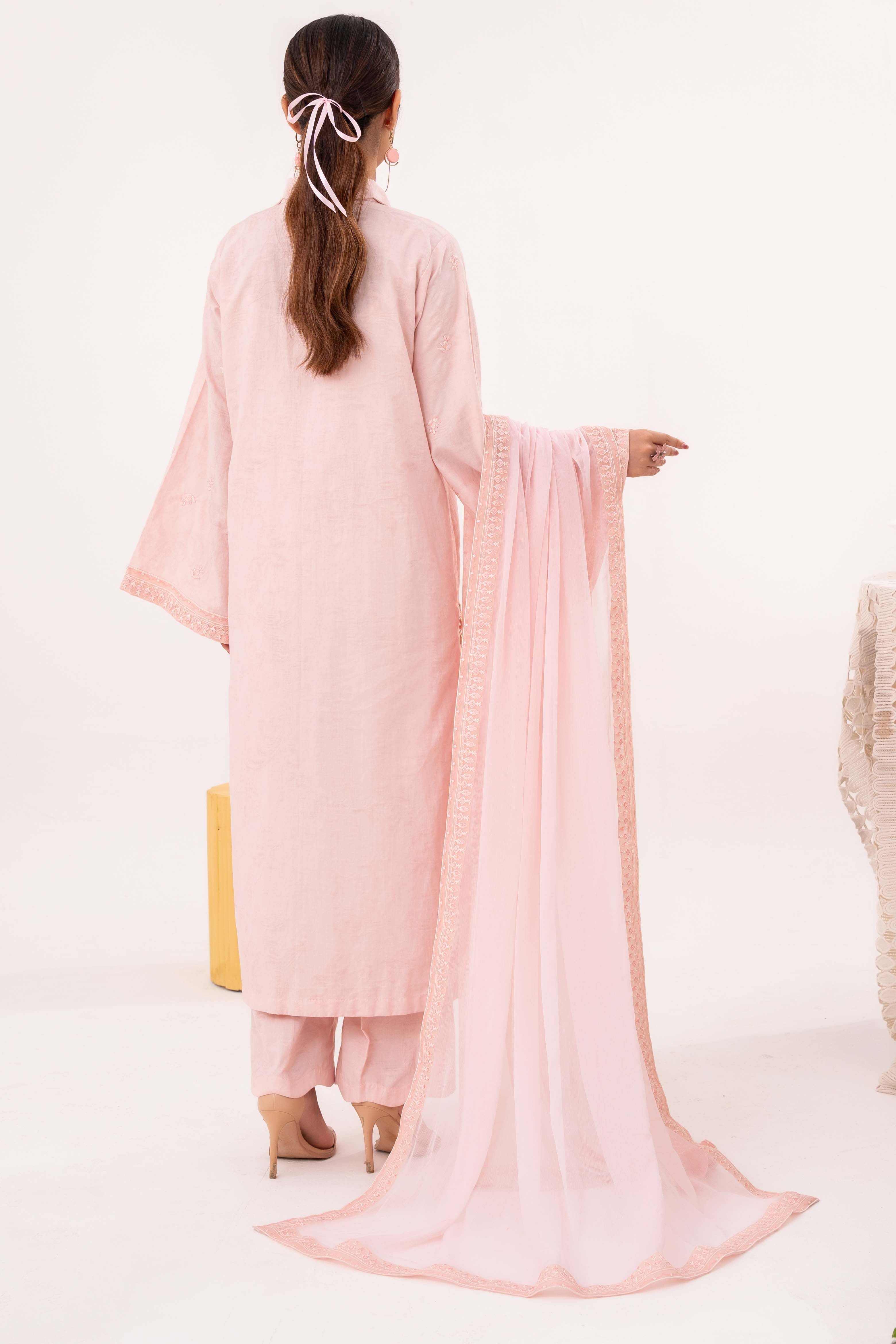 Blush - NPSJ3149 Embroidered Cotton Jacquard Suit ( Stitched 3 Pc)