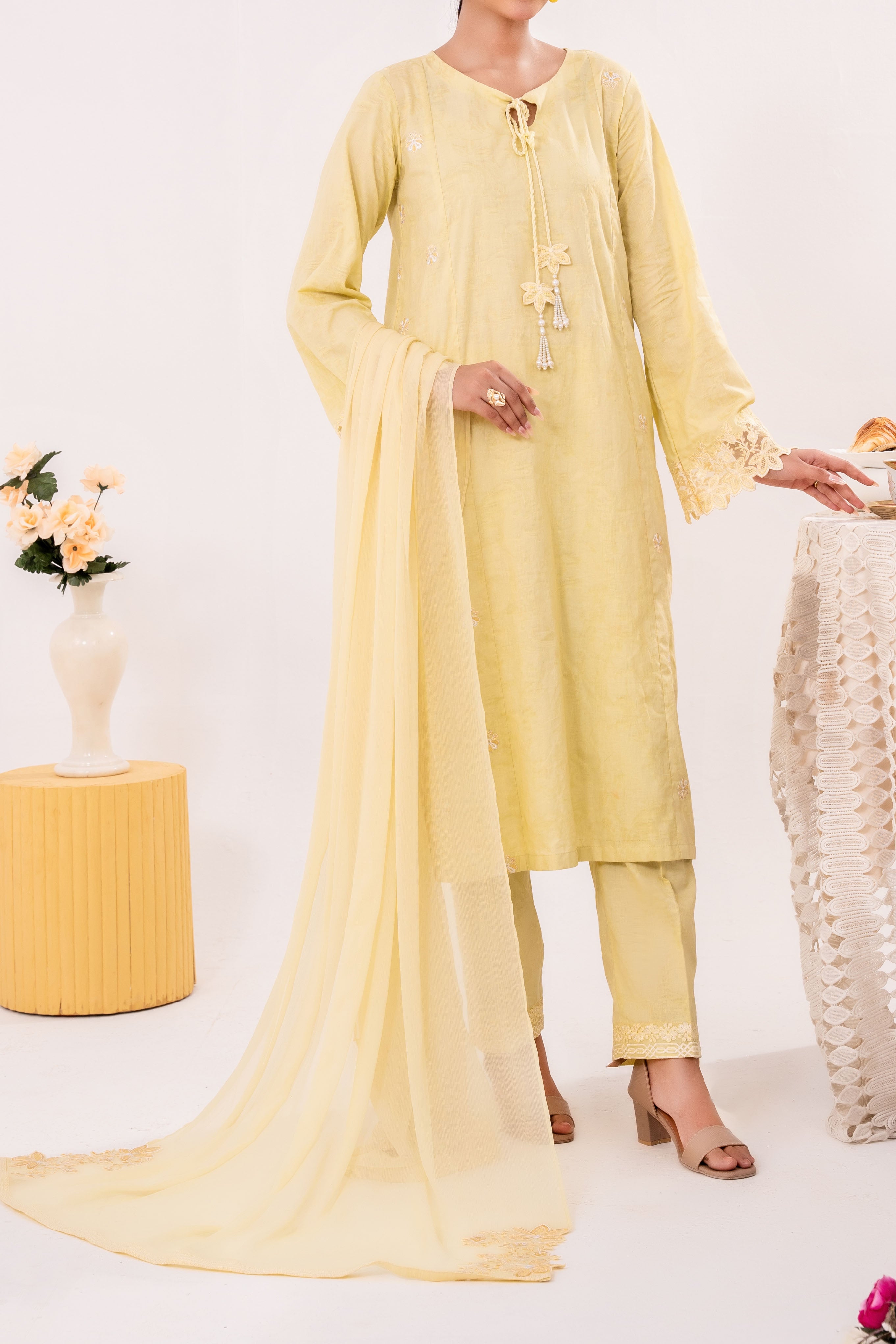 Zest - NPSJ3146 Embroidered Cotton Jacquard Suit ( Stitched 3 Pc)