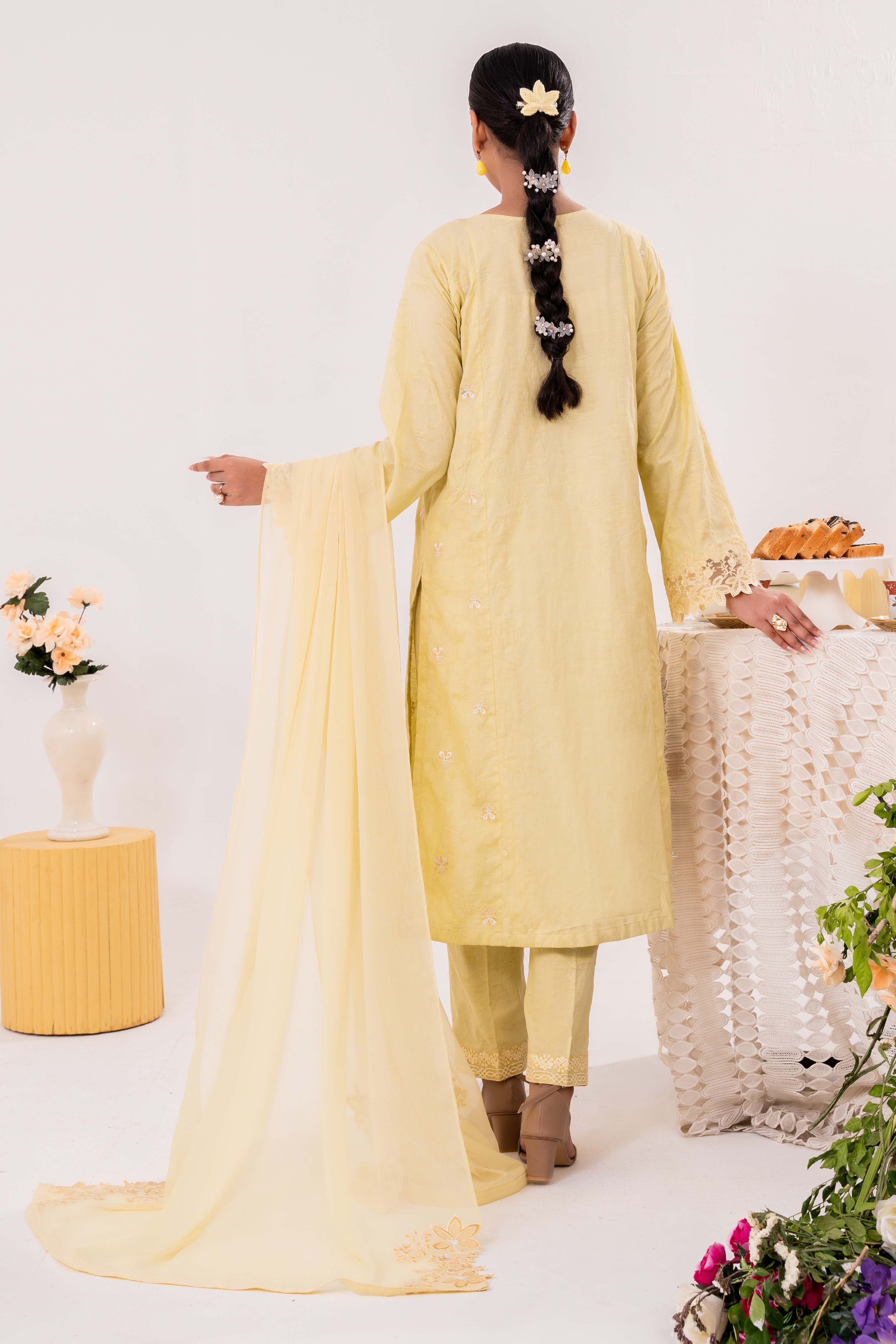 Zest - NPSJ3146 Embroidered Cotton Jacquard Suit ( Stitched 3 Pc)