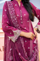 NUSLD3095 Dobby Embroidered Lawn Suit - Unstitched 3Pc