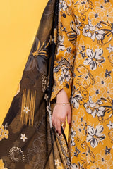 Yellow printed 3 piece lawn suit for women with lawn dupatta and cambric trouser
Printed lawn shirt in Yellow color for ladies