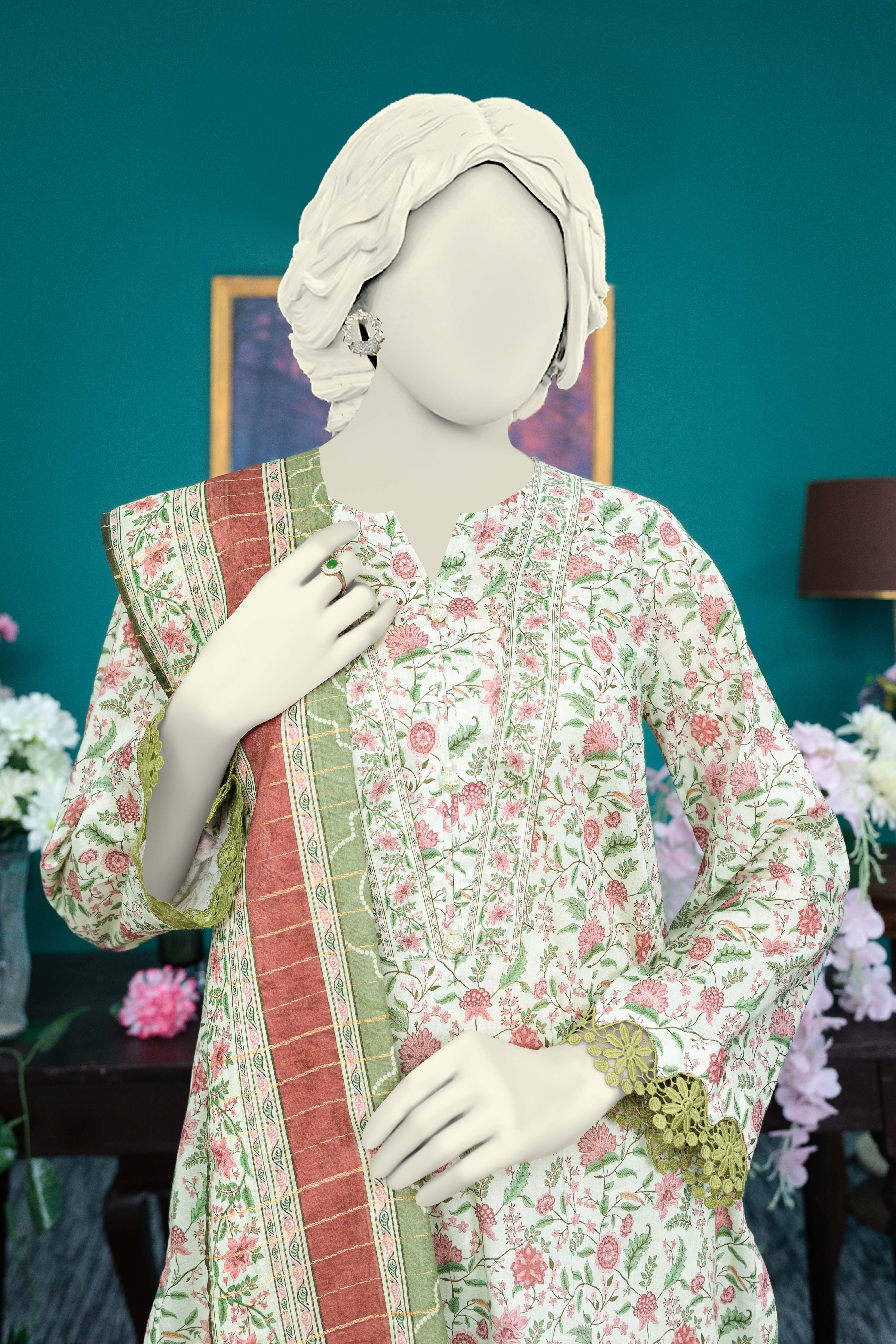 NUSL3232 Printed Lawn Suit - Unstitched 3Pc