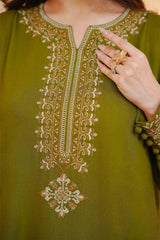 Embroidered Silk Karandi Suit - Stitched 2 PC - 2072