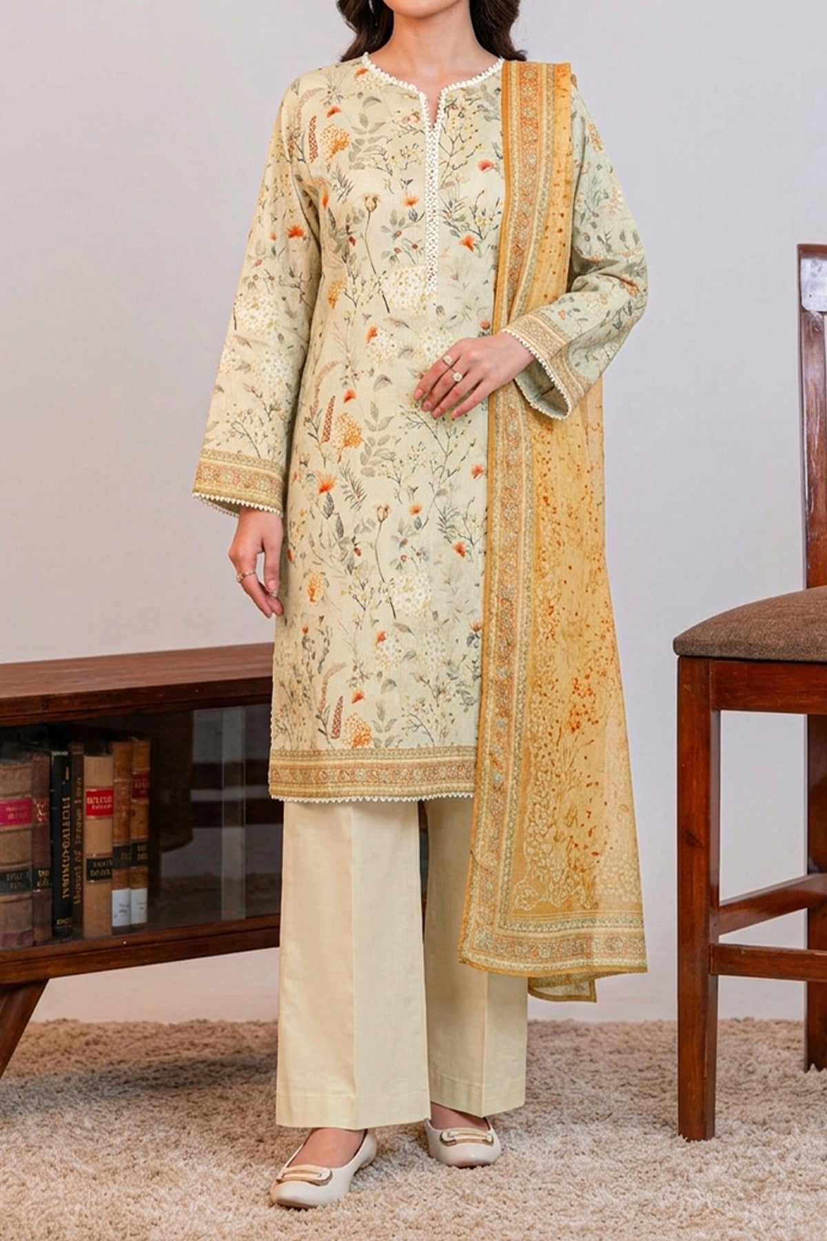 NUSLW3404 Printed Lawn Suit - Unstitched 3Pc