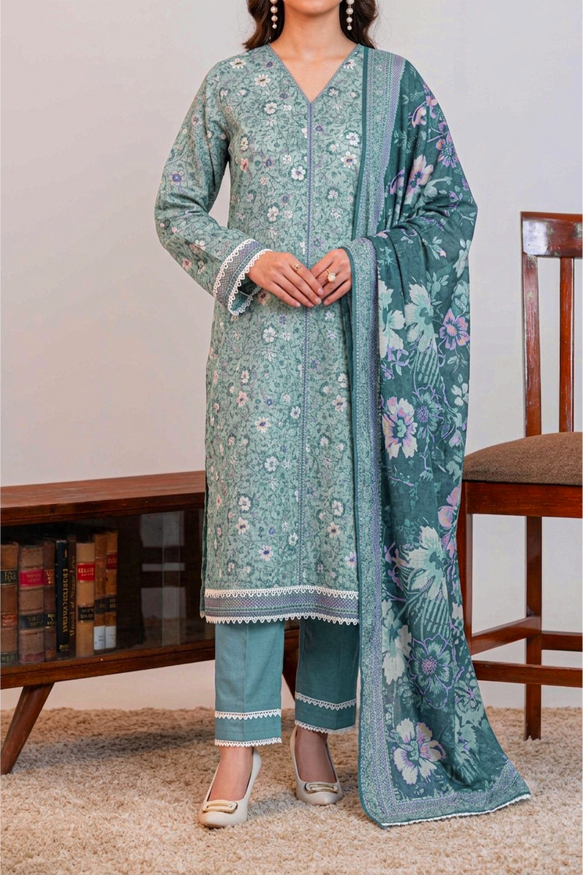 NUSLW3401 Printed Lawn Suit - Unstitched 3Pc