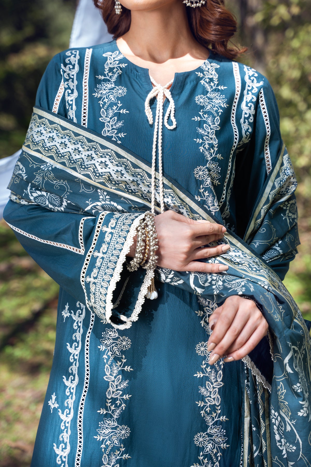 NUSLCE3153 Embroidered Cambric Suit - Unstitched 3Pc