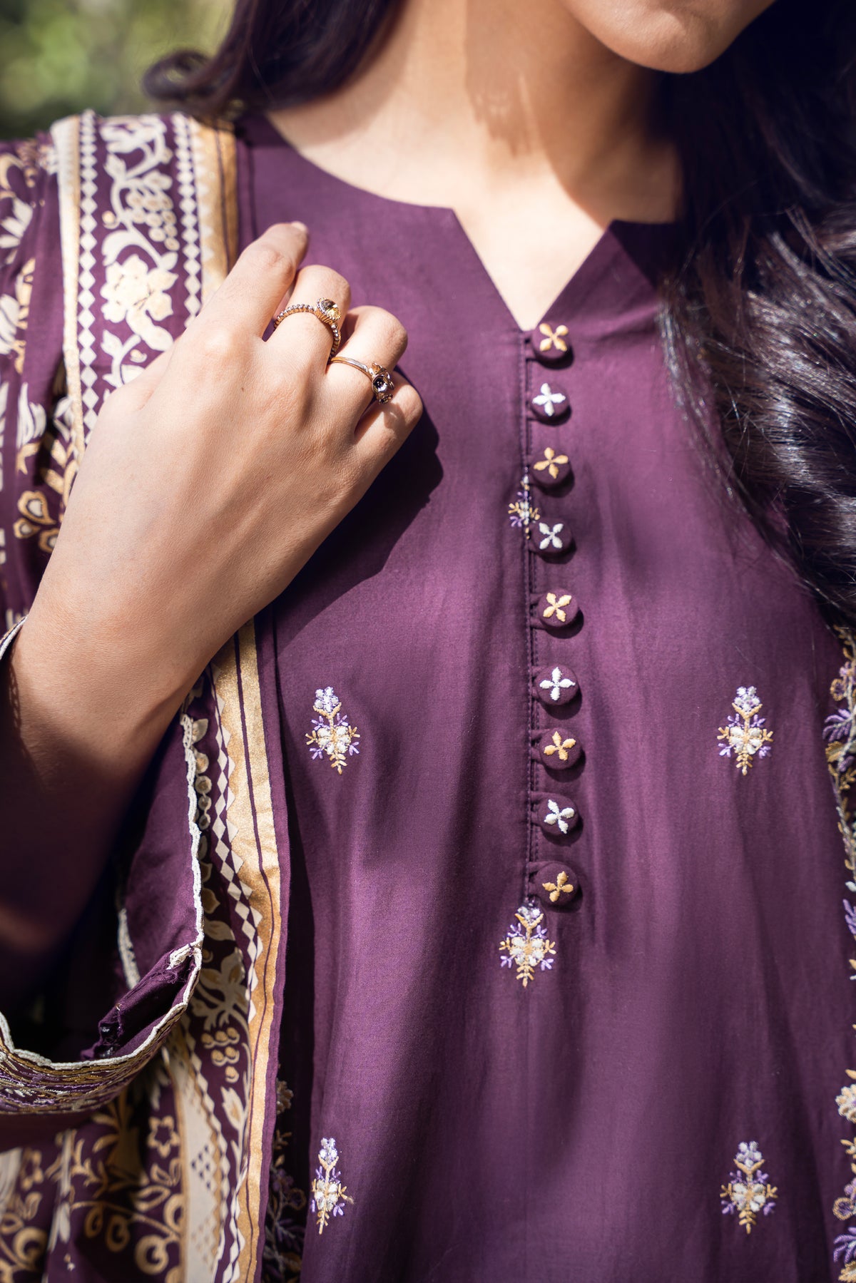 NUSLCE3157 Embroidered Cambric Suit - Unstitched 3Pc