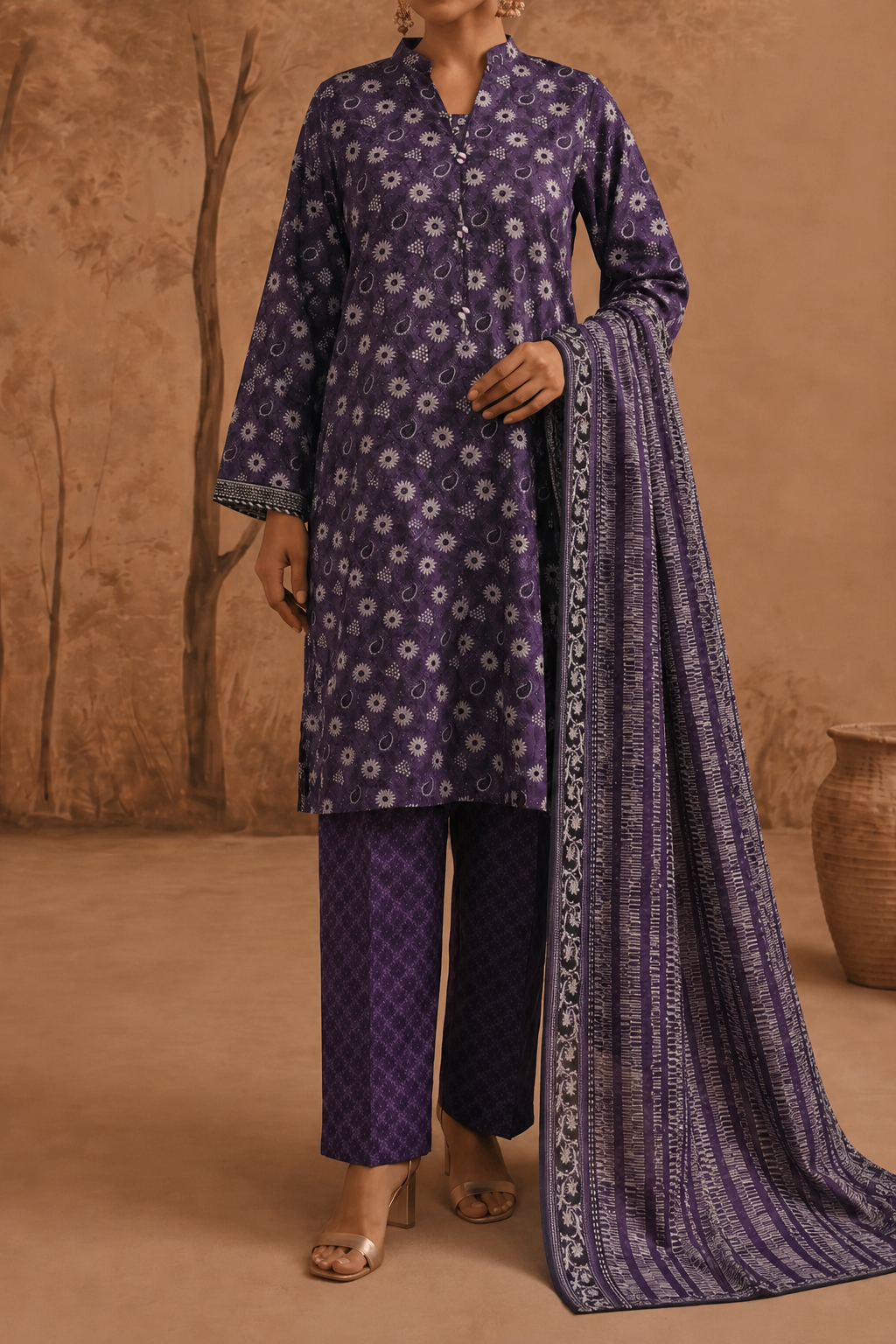 Unstitched 3Pc Printed Lawn Suit - NUSLW3084