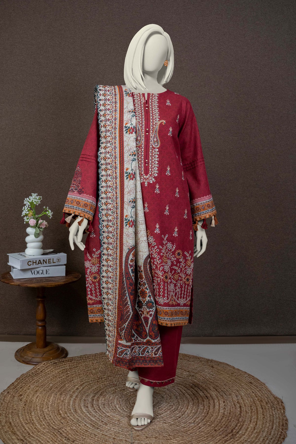 NUWE3121 Printed Embroidered Khaddar Suit - 3 Piece