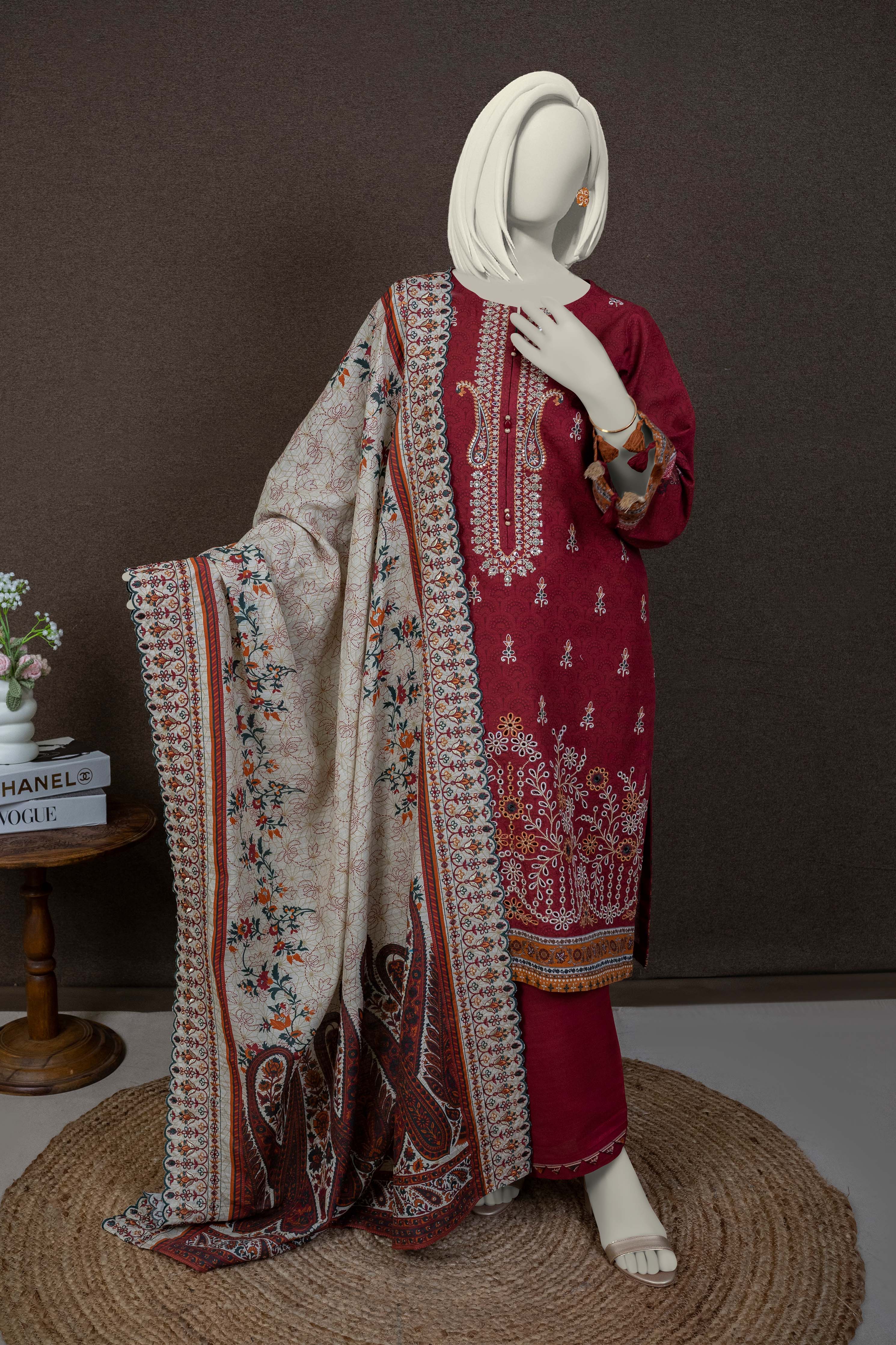 NUWE3121 Printed Embroidered Khaddar Suit - 3 Piece