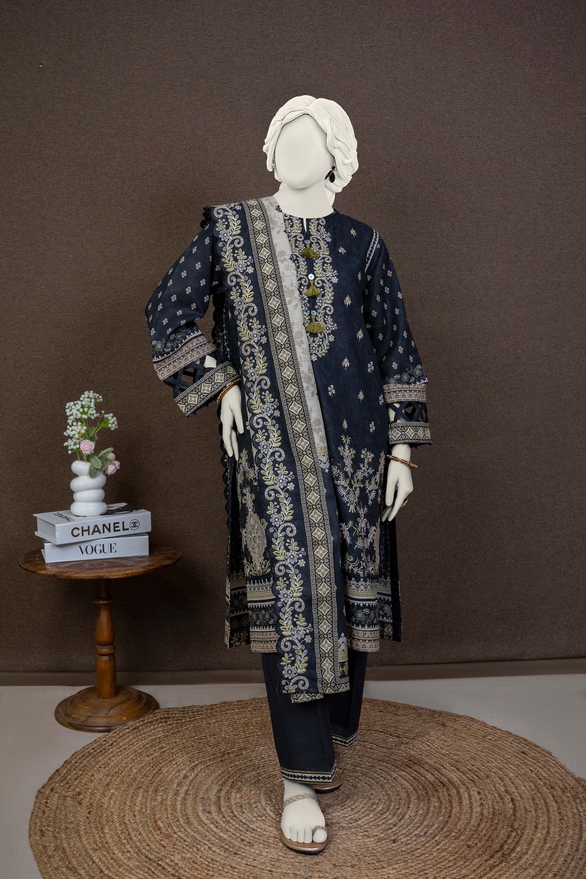 NUWE3116 Printed Embroidered Khaddar Suit - 3 Piece