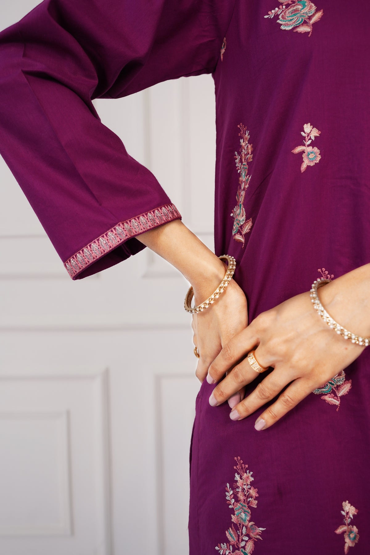 NPSE2065 Embroidered Cambric Suit - Stitched 2 Pc