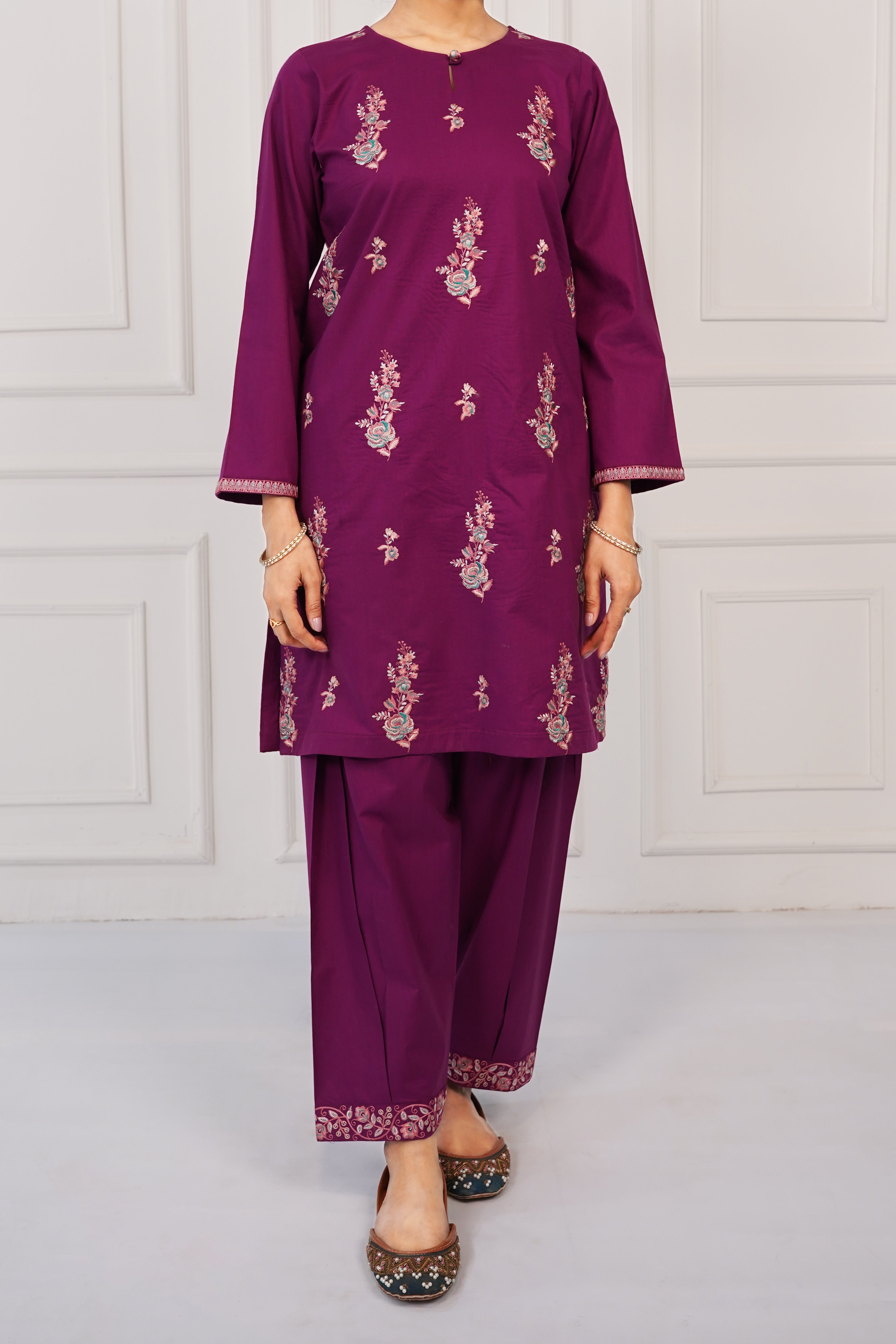 NPSE2065 Embroidered Cambric Suit - Stitched 2 Pc