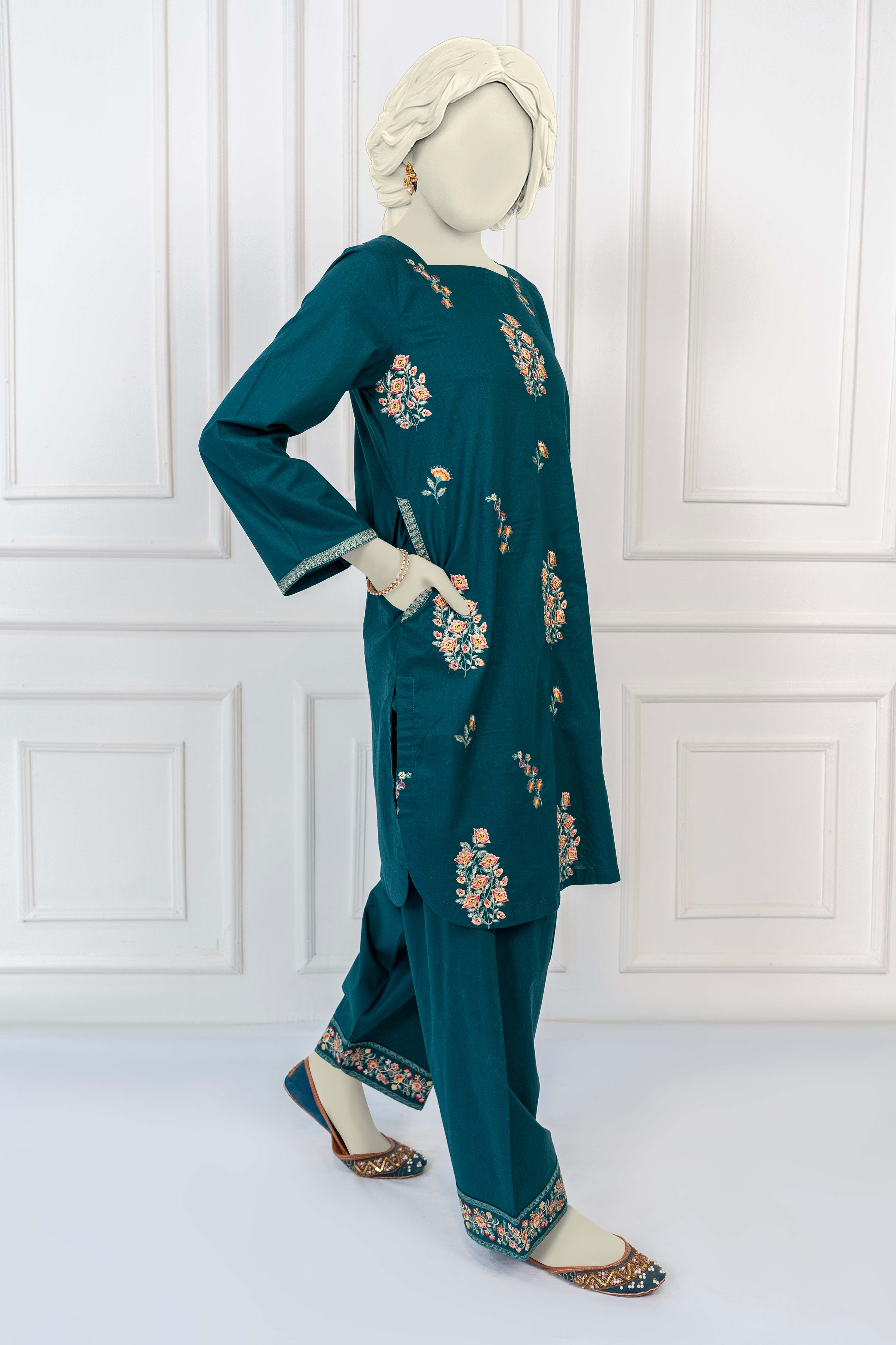NPSE2066 Embroidered Cambric Suit - Stitched 2 Pc