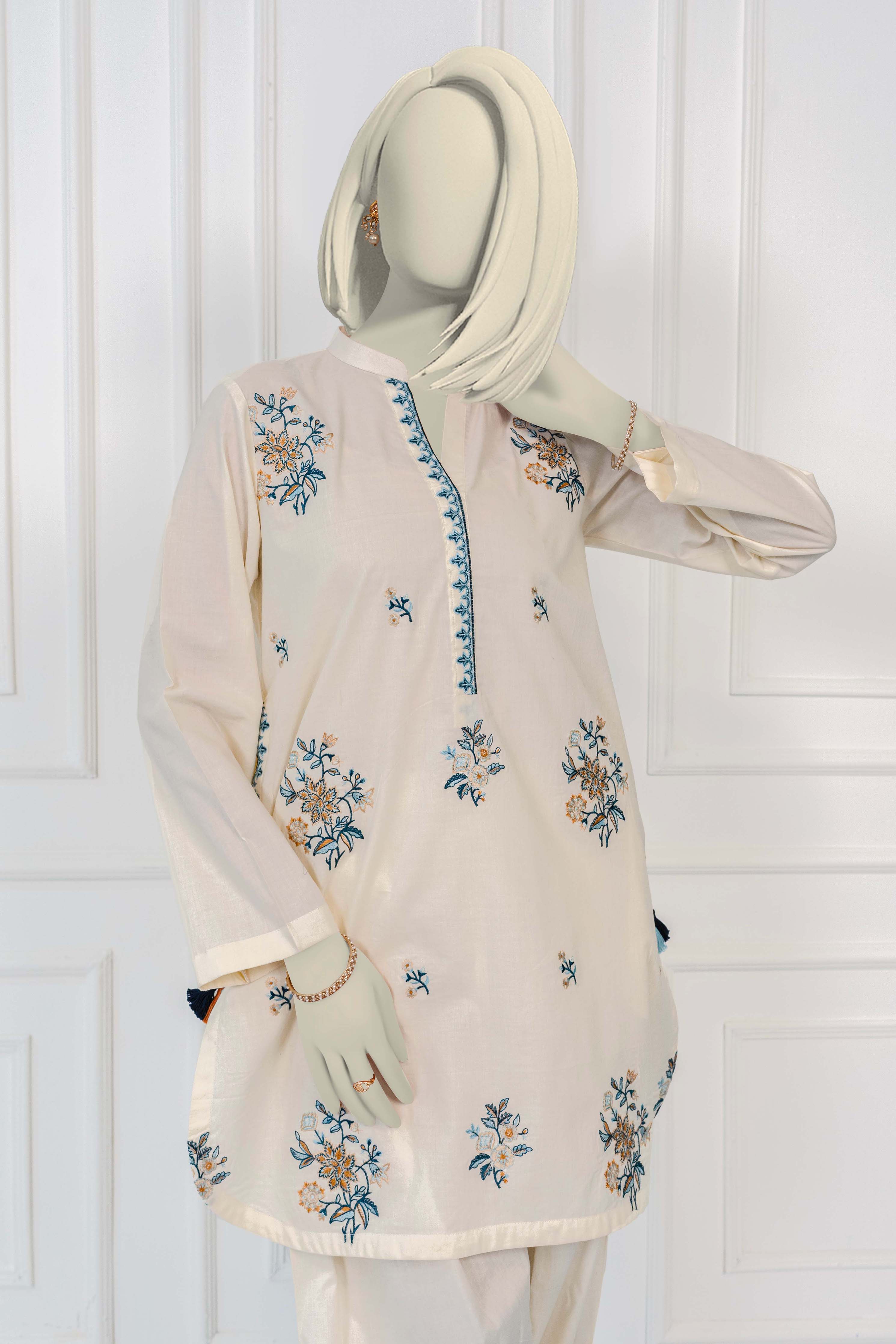 NPSE2064 Embroidered Cambric Suit - Stitched 2 Pc