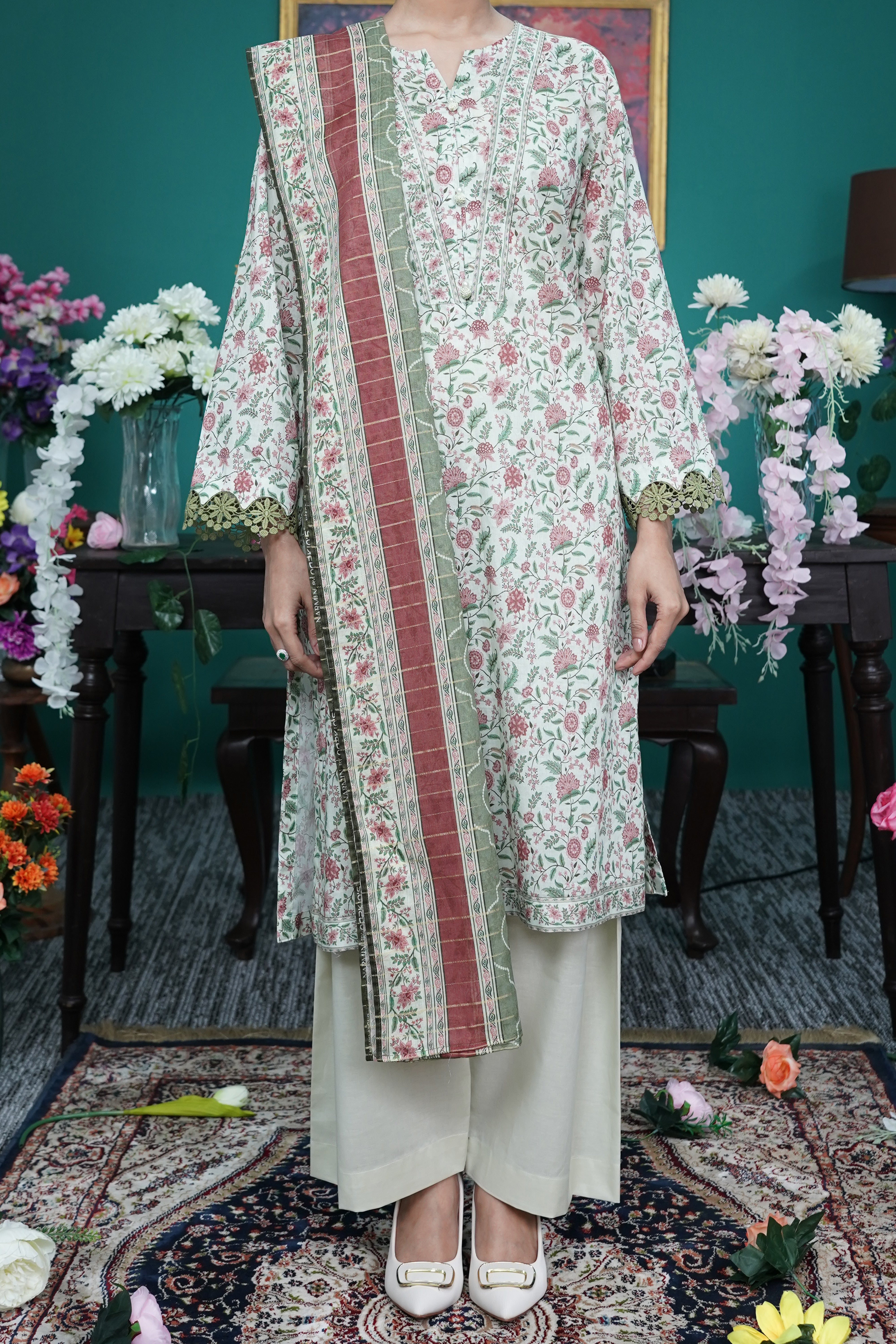 NUSL3232 Printed Lawn Suit - Unstitched 3Pc