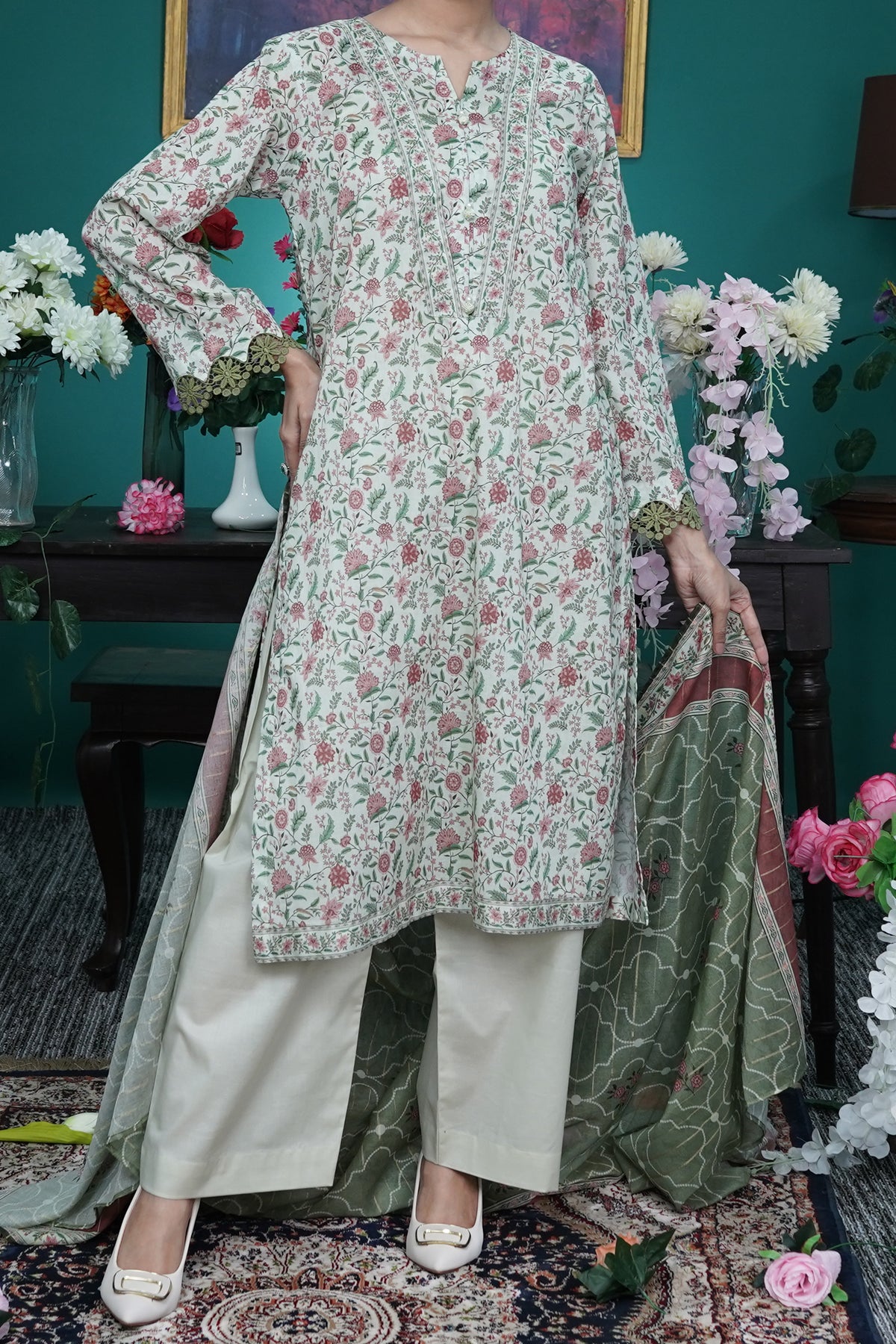 NUSL3232 Printed Lawn Suit - Unstitched 3Pc