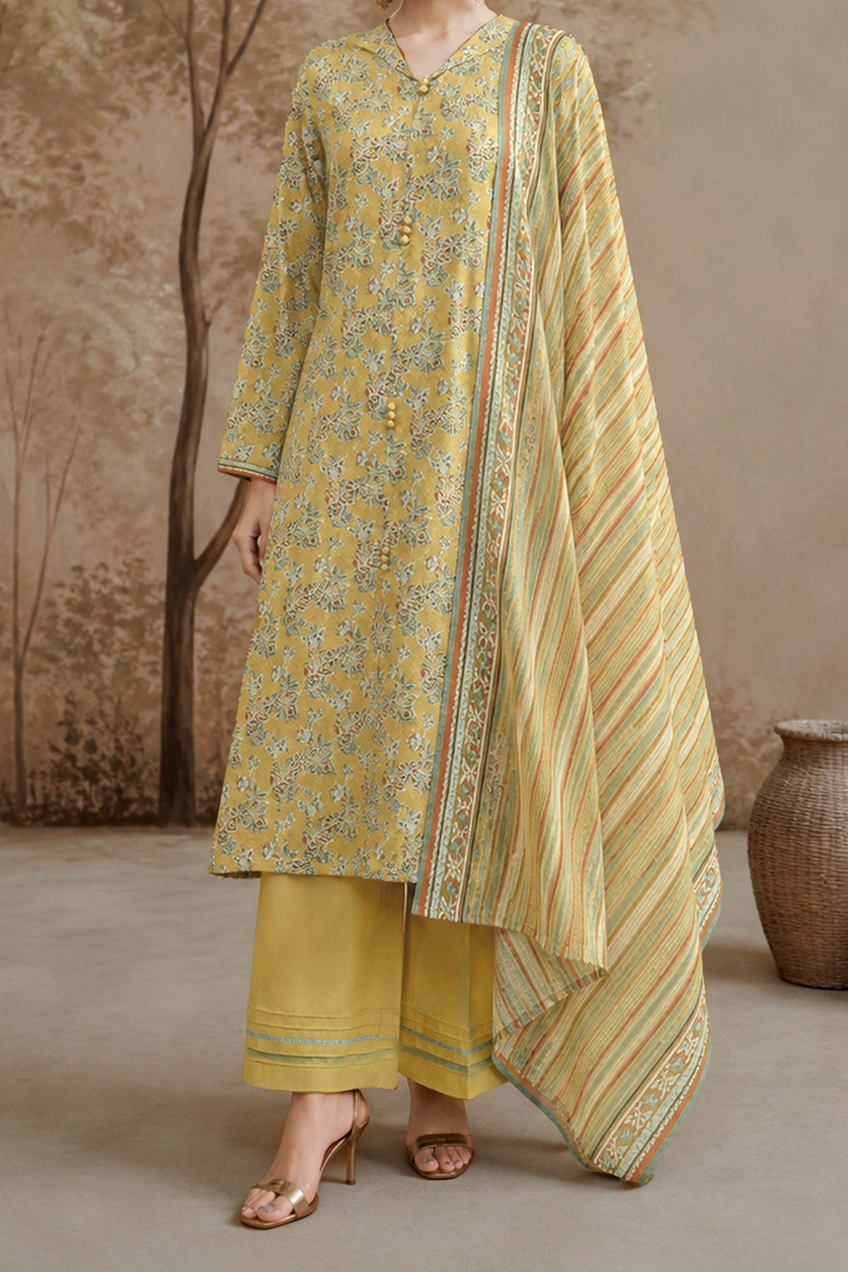 Unstitched 3Pc Printed Lawn Suit - NUSLW3101