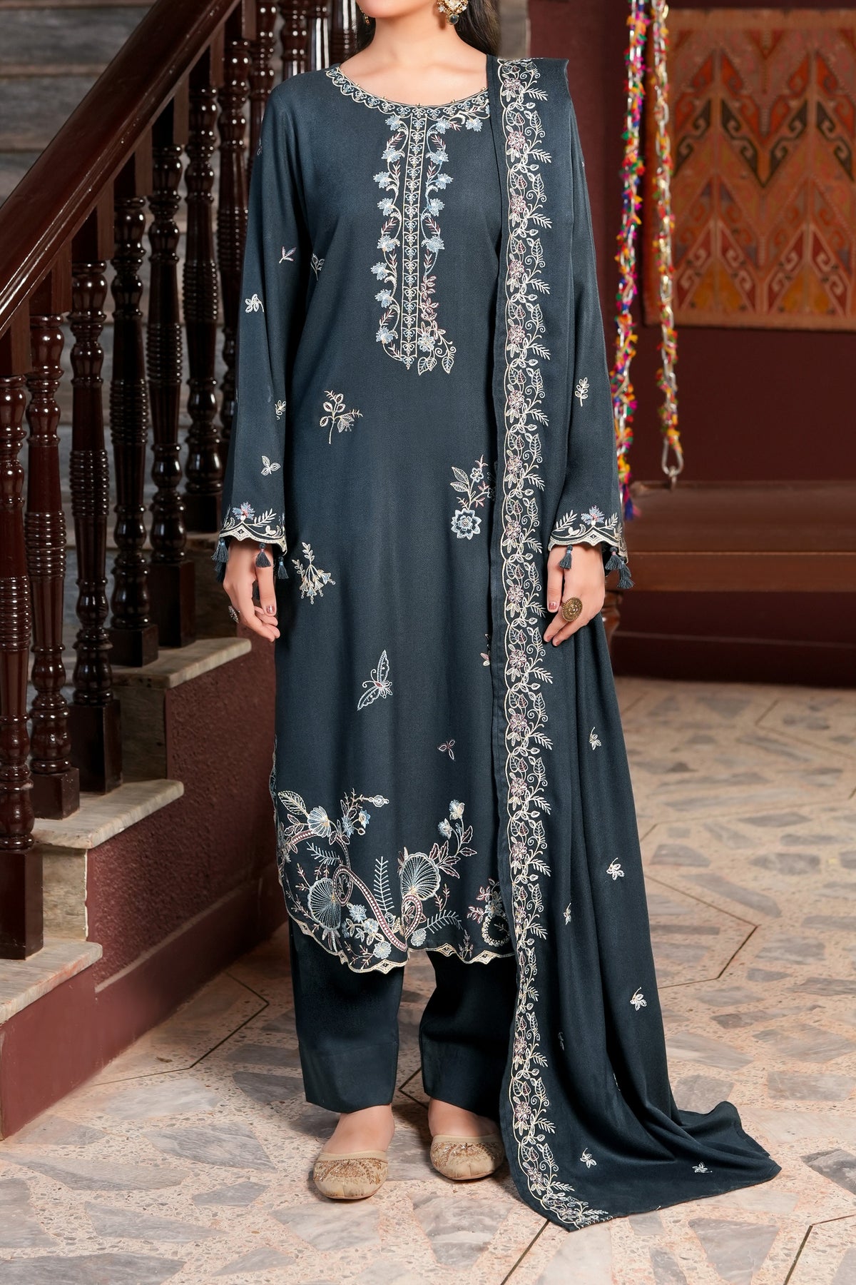 Unstitched 3Pc - Peach Embroidered  - NUWDPE263018