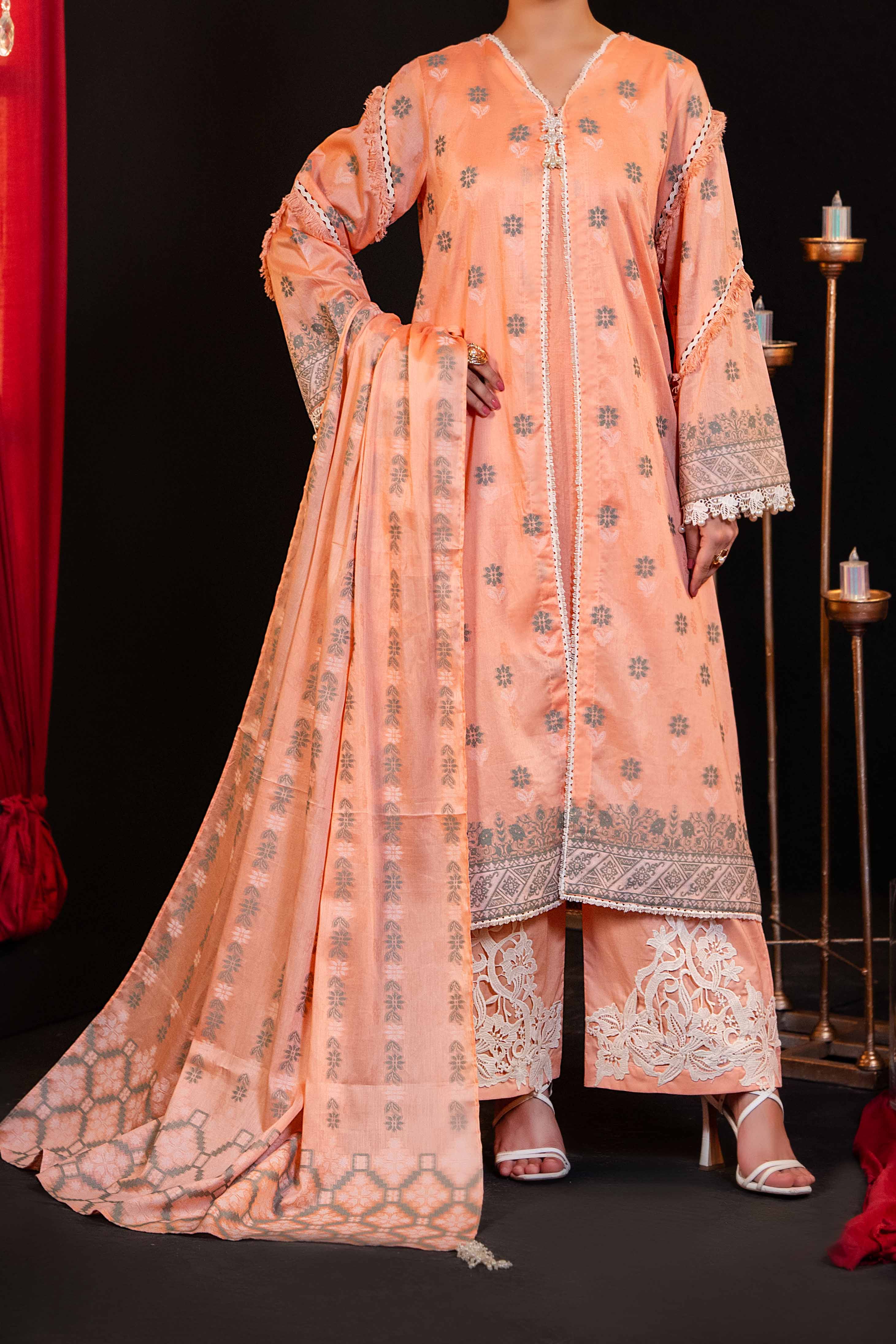 NUSJ3292 Jacquard Lawn Suit - Unstitched 3Pc