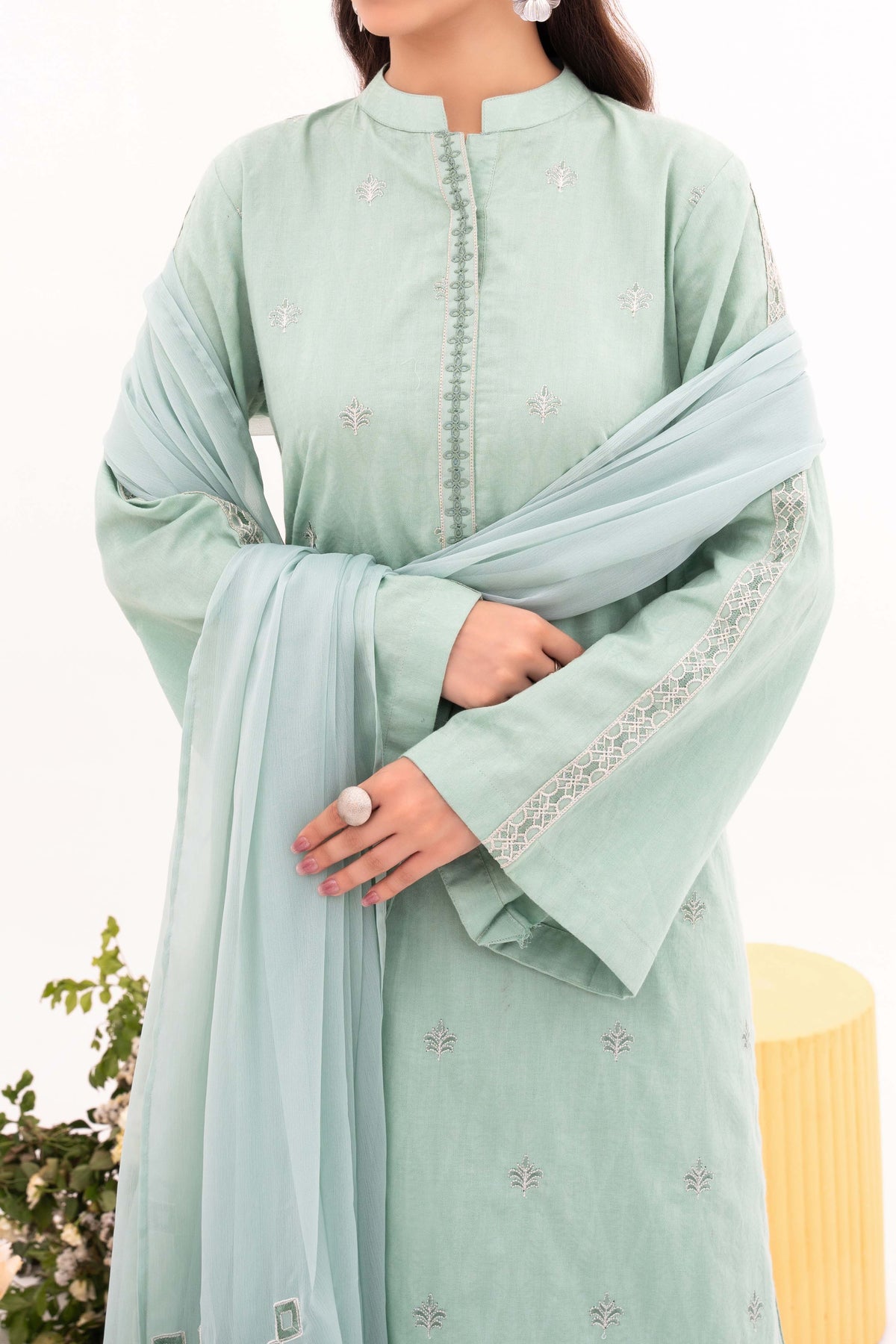Dewy - NPSJ3148 Embroidered Cotton Jacquard Suit ( Stitched 3 Pc)