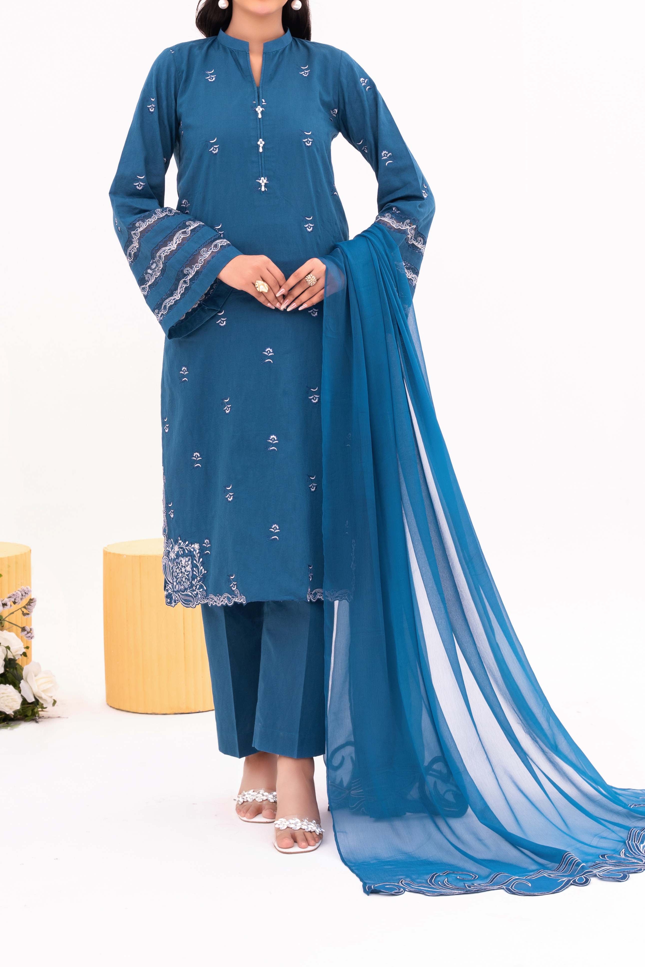 Lagoon - NPSJ3145 Embroidered Cotton Jacquard Suit ( Stitched 3 Pc)