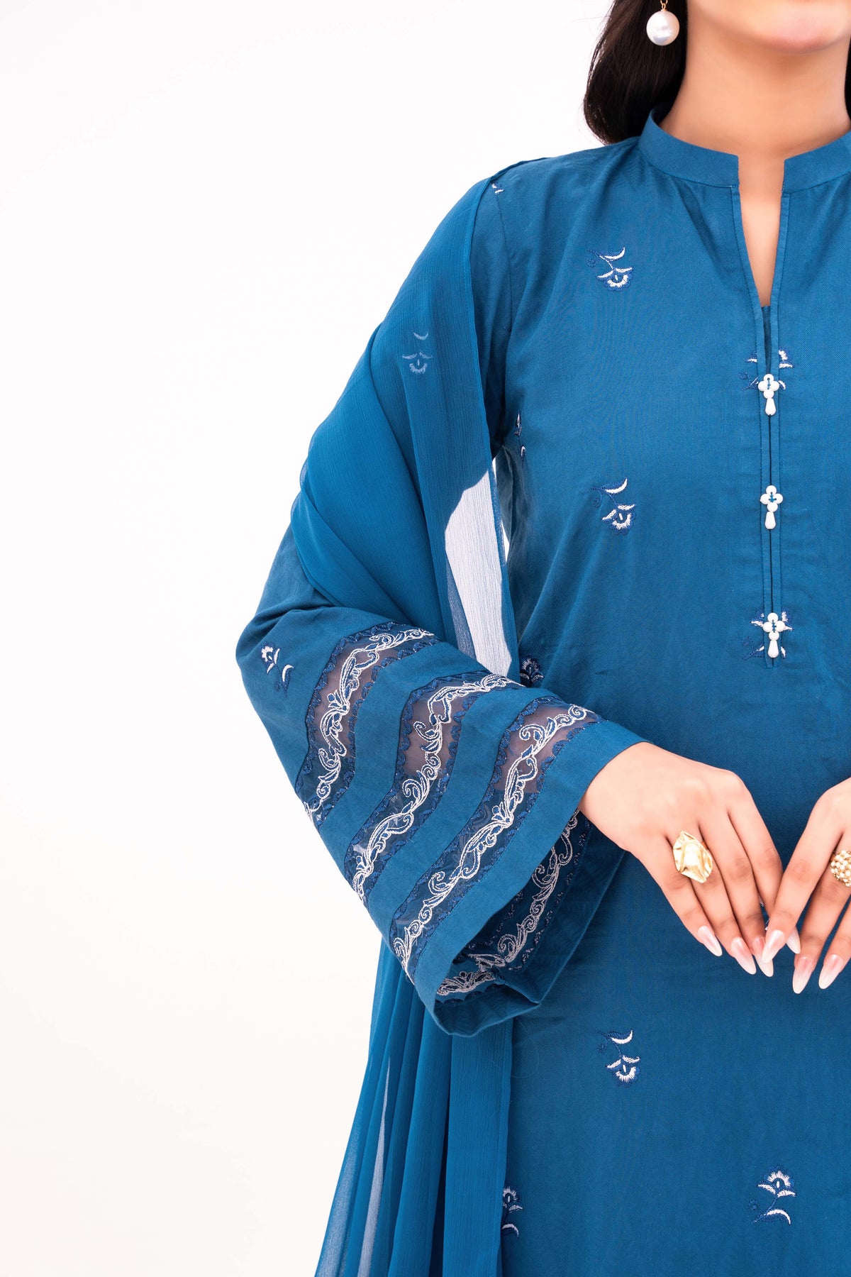 Lagoon - NPSJ3145 Embroidered Cotton Jacquard Suit ( Stitched 3 Pc)