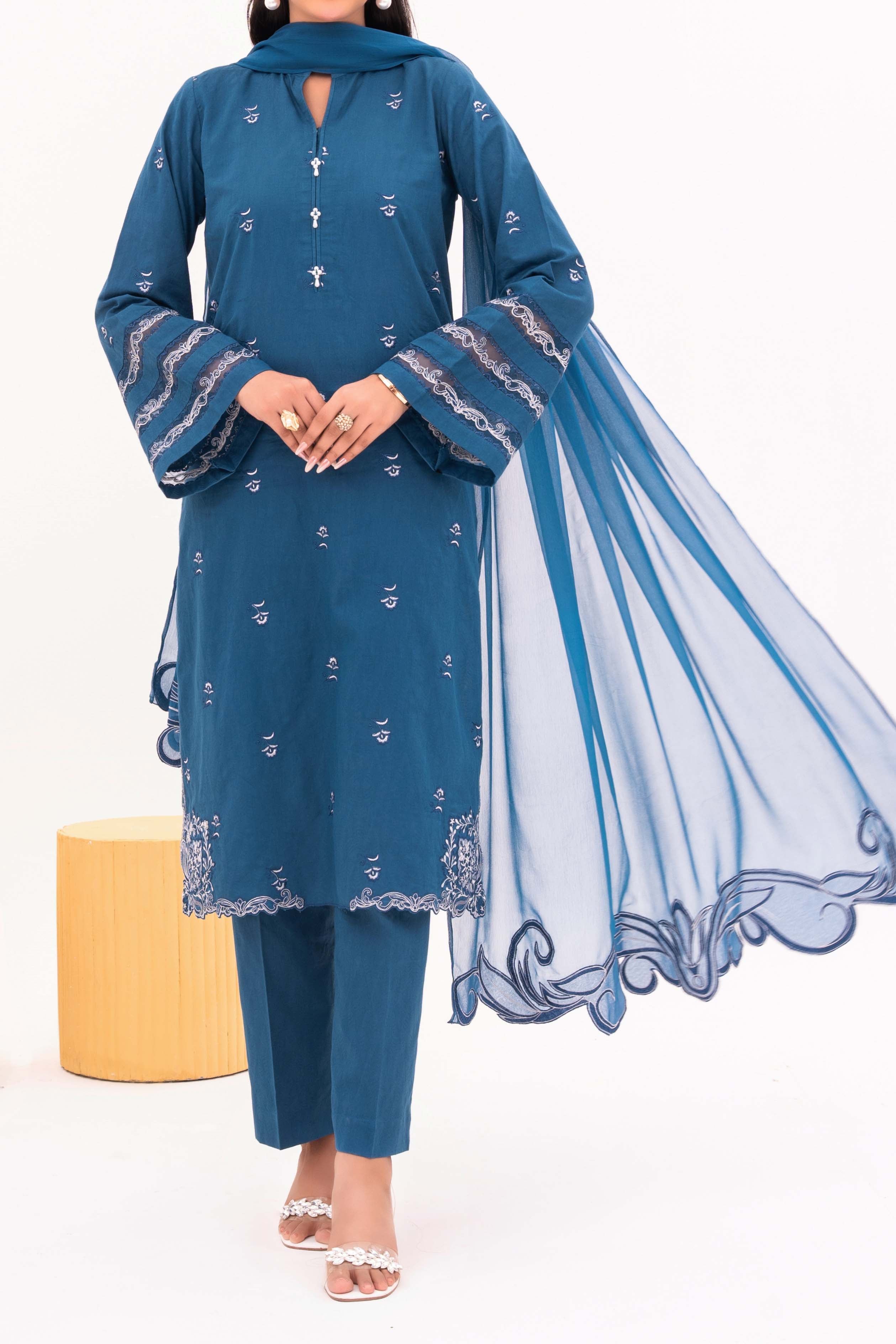 Lagoon - NPSJ3145 Embroidered Cotton Jacquard Suit ( Stitched 3 Pc)