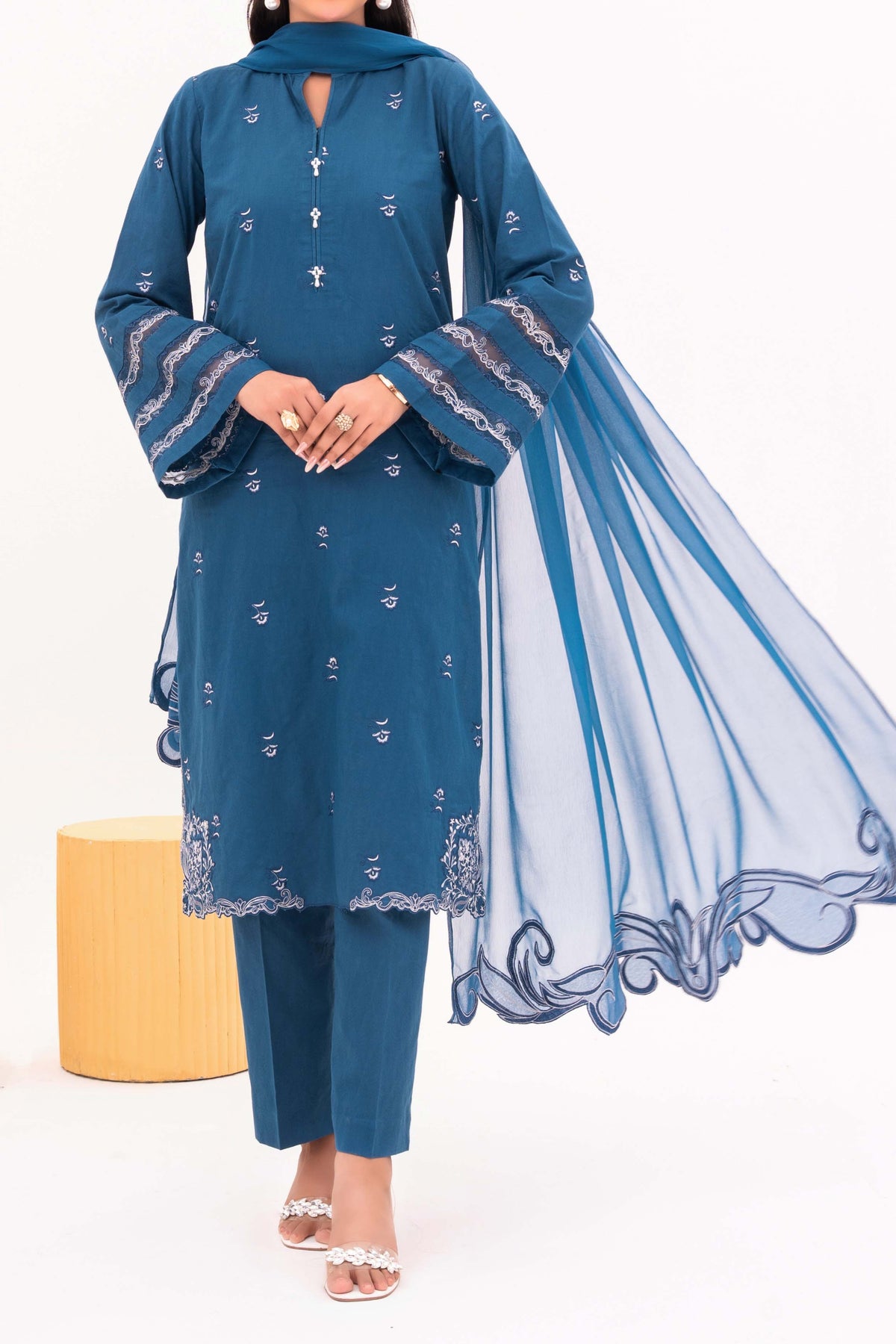 Lagoon - NPSJ3145 Embroidered Cotton Jacquard Suit ( Stitched 3 Pc)